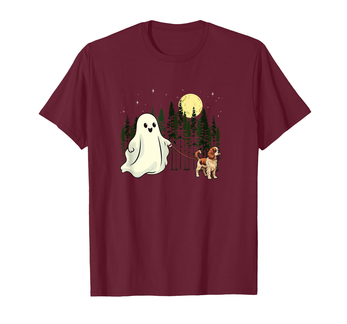 Cavalier King Charles Spaniel Walking Ghost Halloween Funny T-Shirt