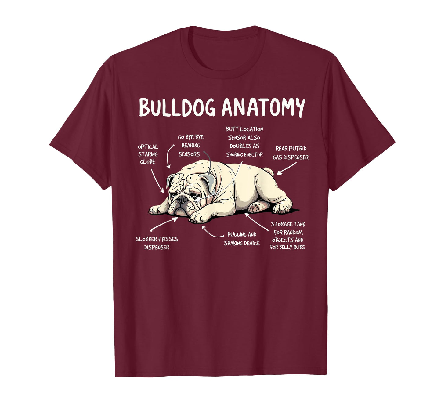 Funny English Bulldog Anatomy Dog Joke Bulldog Dogs Humor Men Women Kids T-Shirt