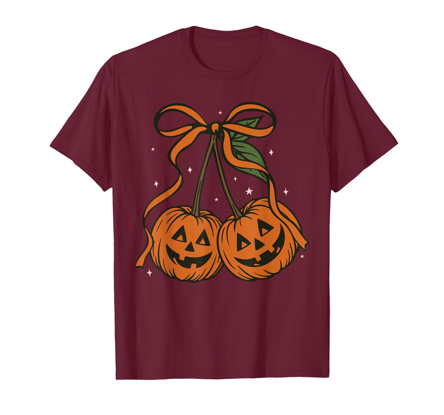 Jack O Lantern Spooky Season Halloween Coquette Bow Cherry T-Shirt