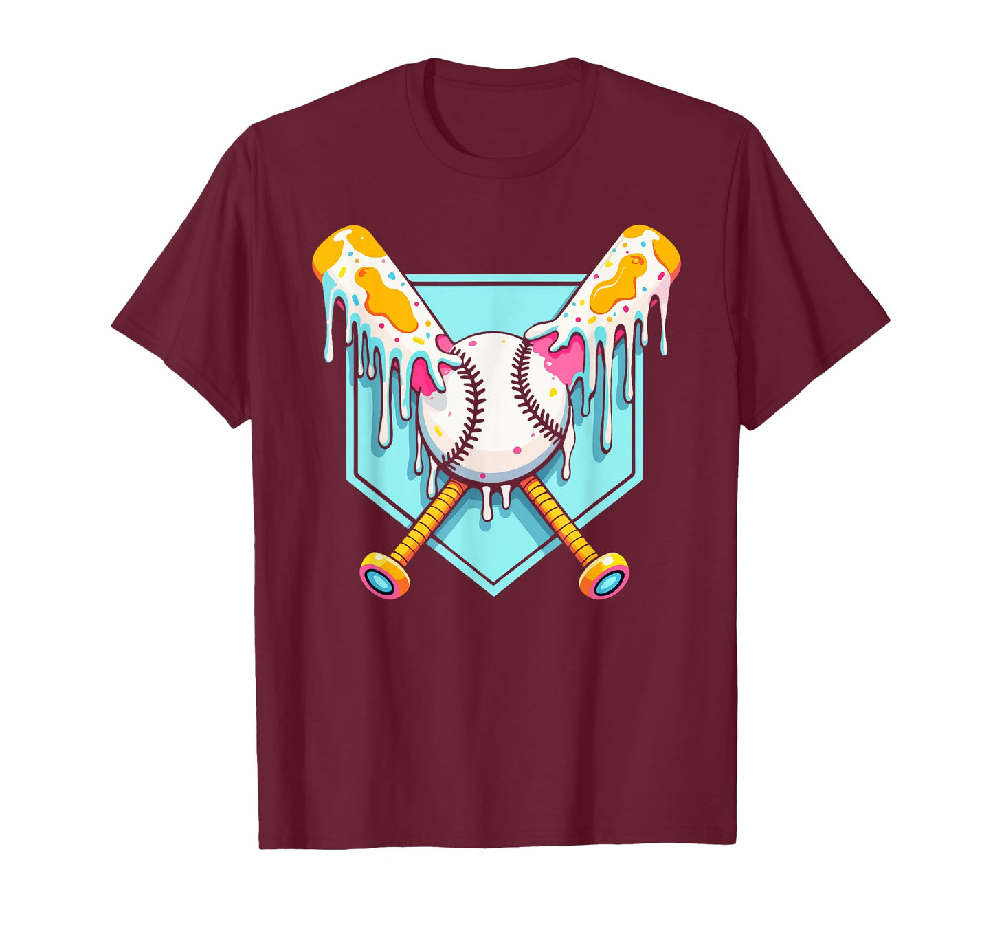 Baseball Ice Cream Dripping Baseball Home Plate Drip Boys T-Shirt