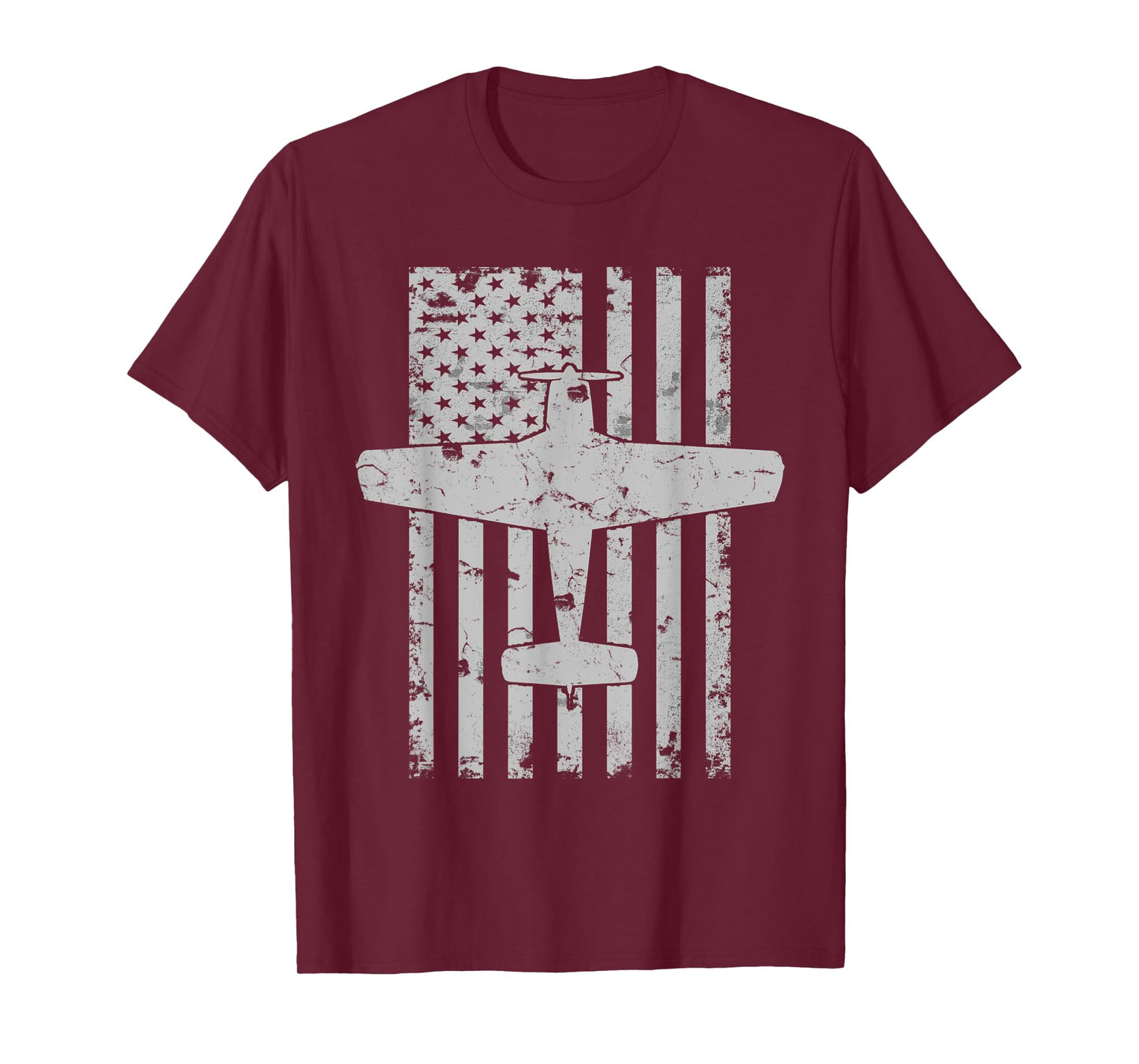 Bonanza Airplane Patriotic Distressed Flag Pilot Women Kids Men T-Shirt