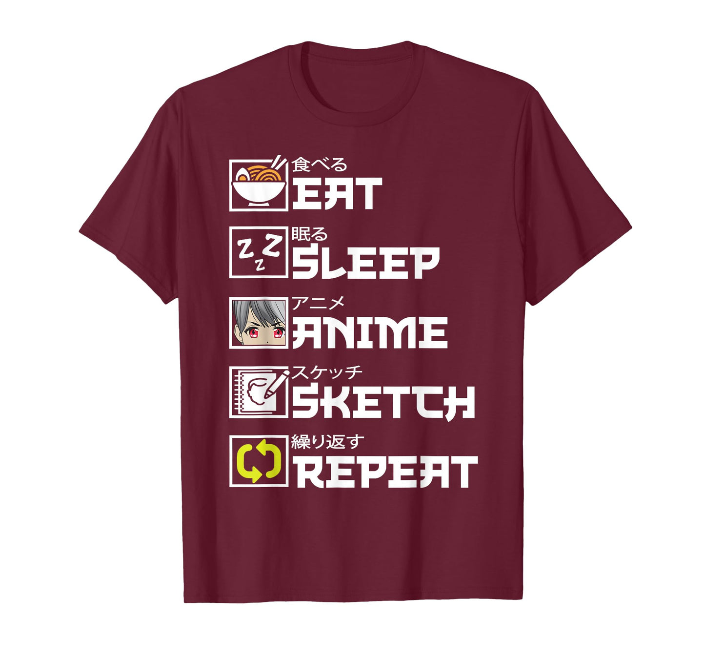 Eat Sleep Anime Sketch Repeat Kawaii Otaku Manga Ramen Japan T-Shirt