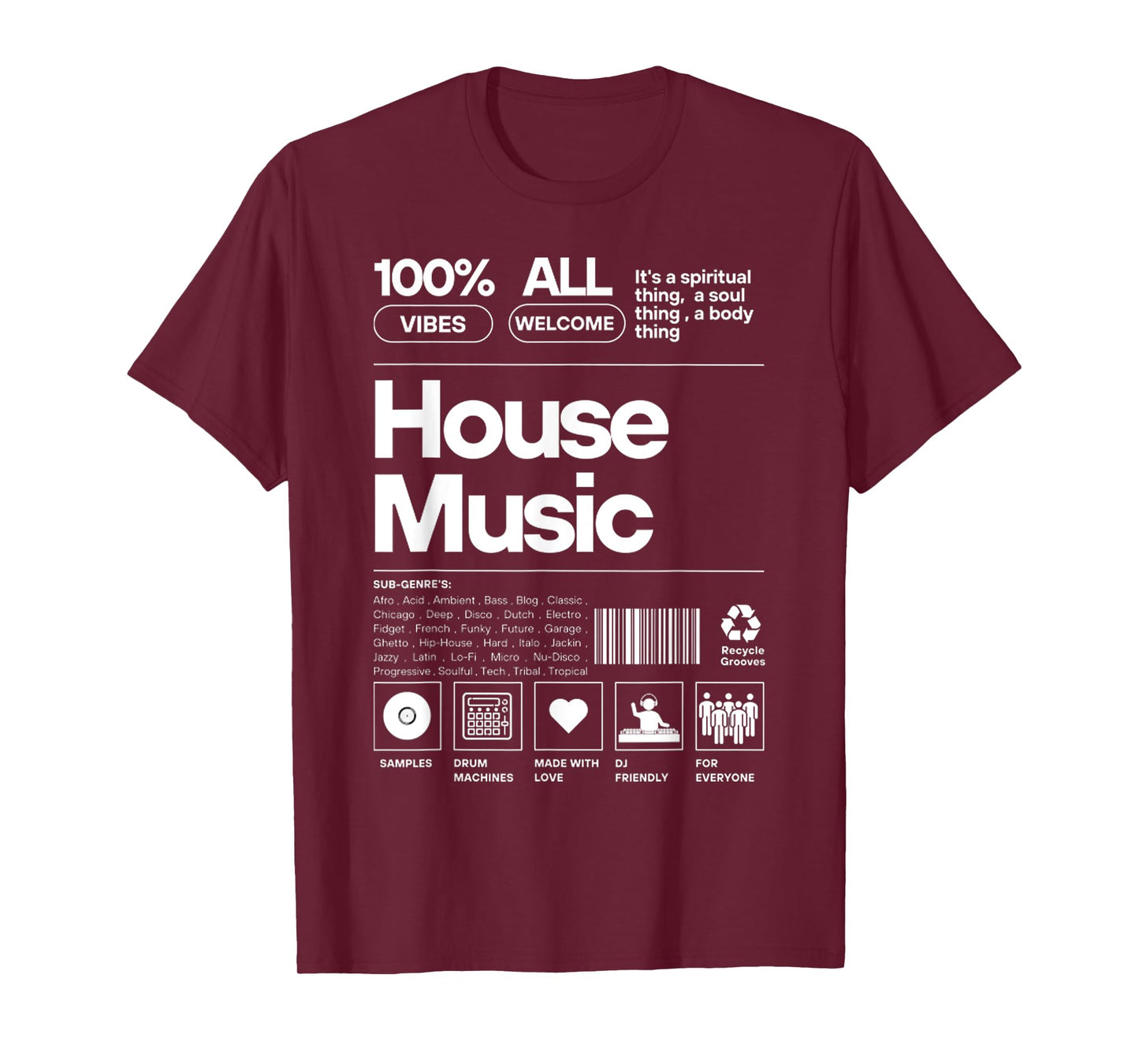 Funny HOUSE MUSIC Product Label White Design T-Shirt