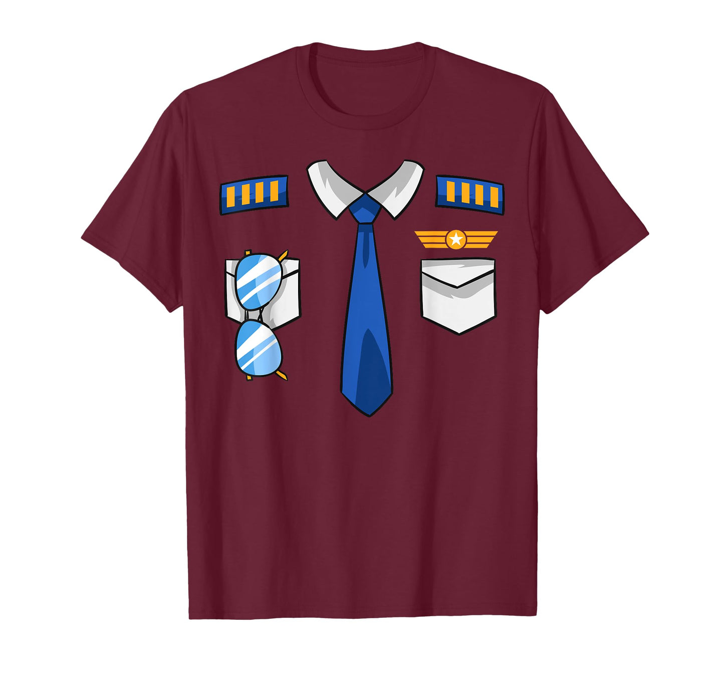 Pilot Uniform Costume Airplane Aviator Aviation Halloween T-Shirt Small