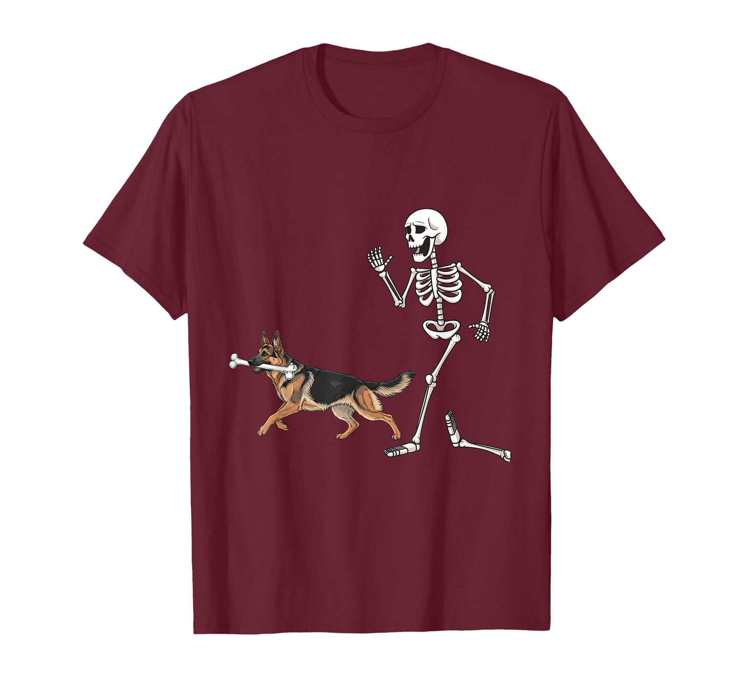 Funny Halloween German Shepherd and Skeleton T-Shirt