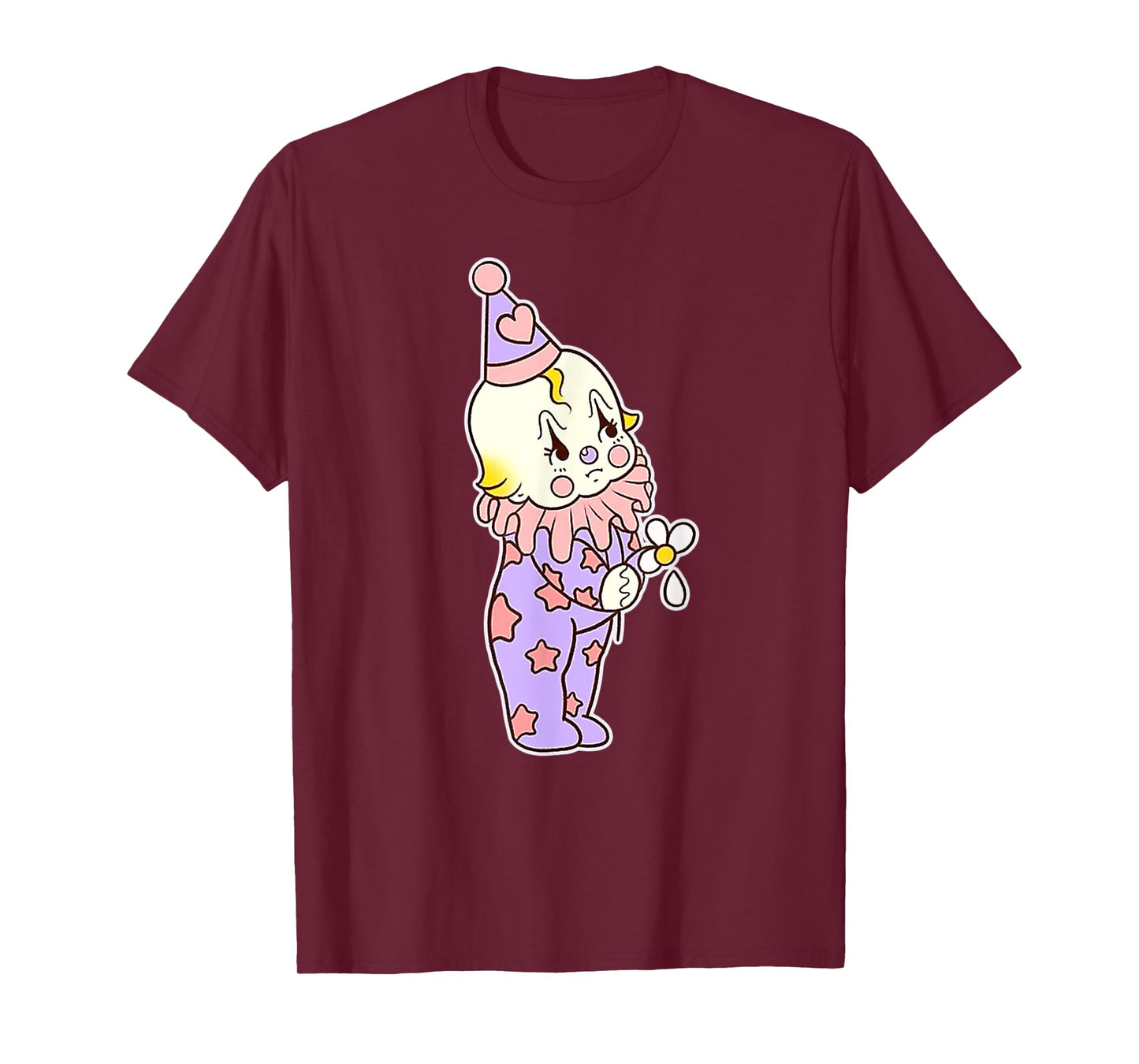 Urban Empyre Kewpie Baby Clown Sad Circus Clown Flower Tattoo Flash T-Shirt, Small, Black