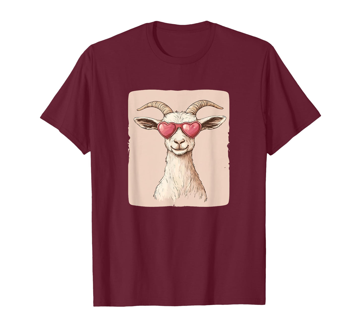 Nice Heart Sunglasses with Funny Goat Face Outfit T-Shirt