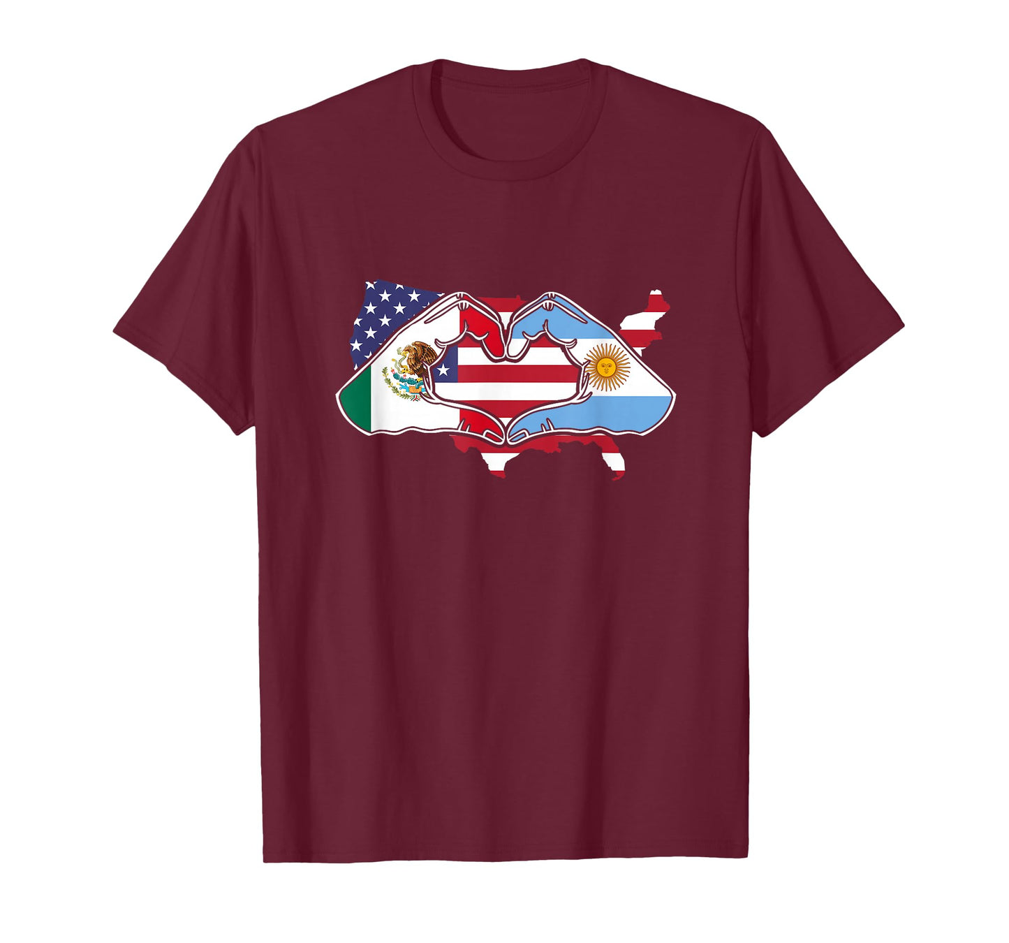 Heart hands Mexico and Argentina. USA flag T-Shirt