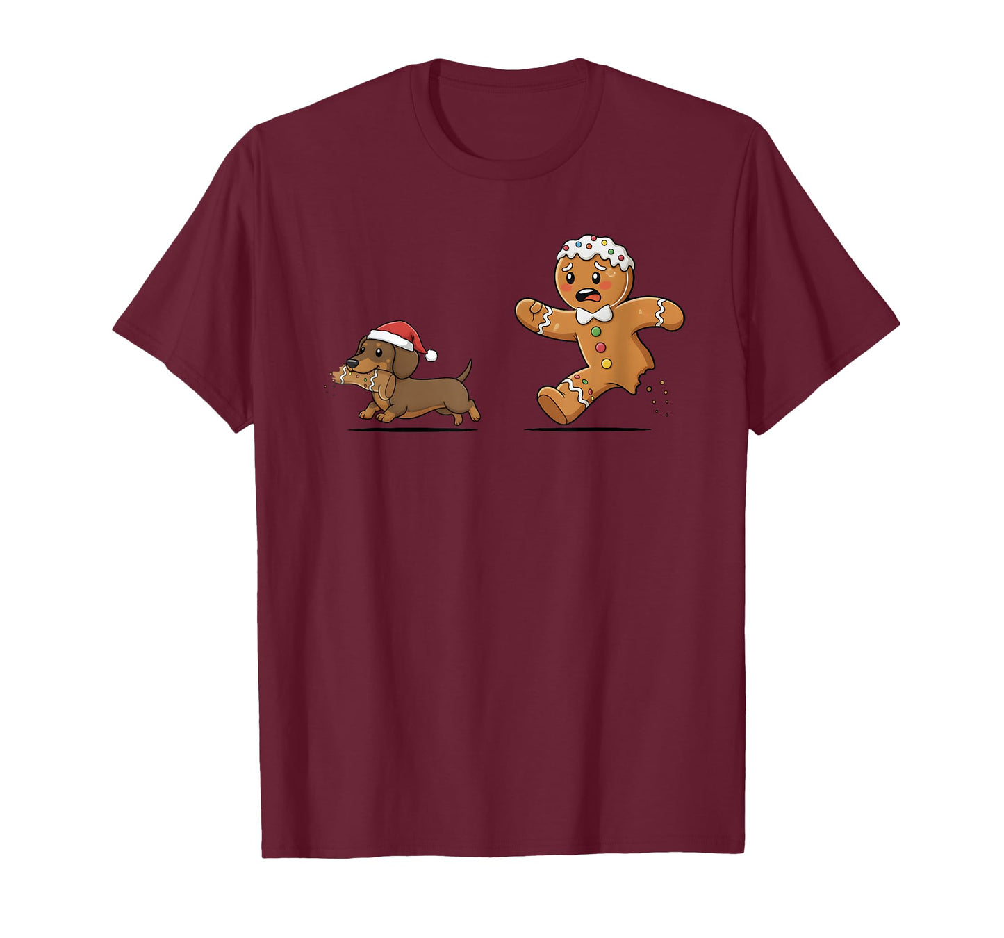 Gingerbread Cookie Chasing Dachshund Christmas Dog Lover T-Shirt