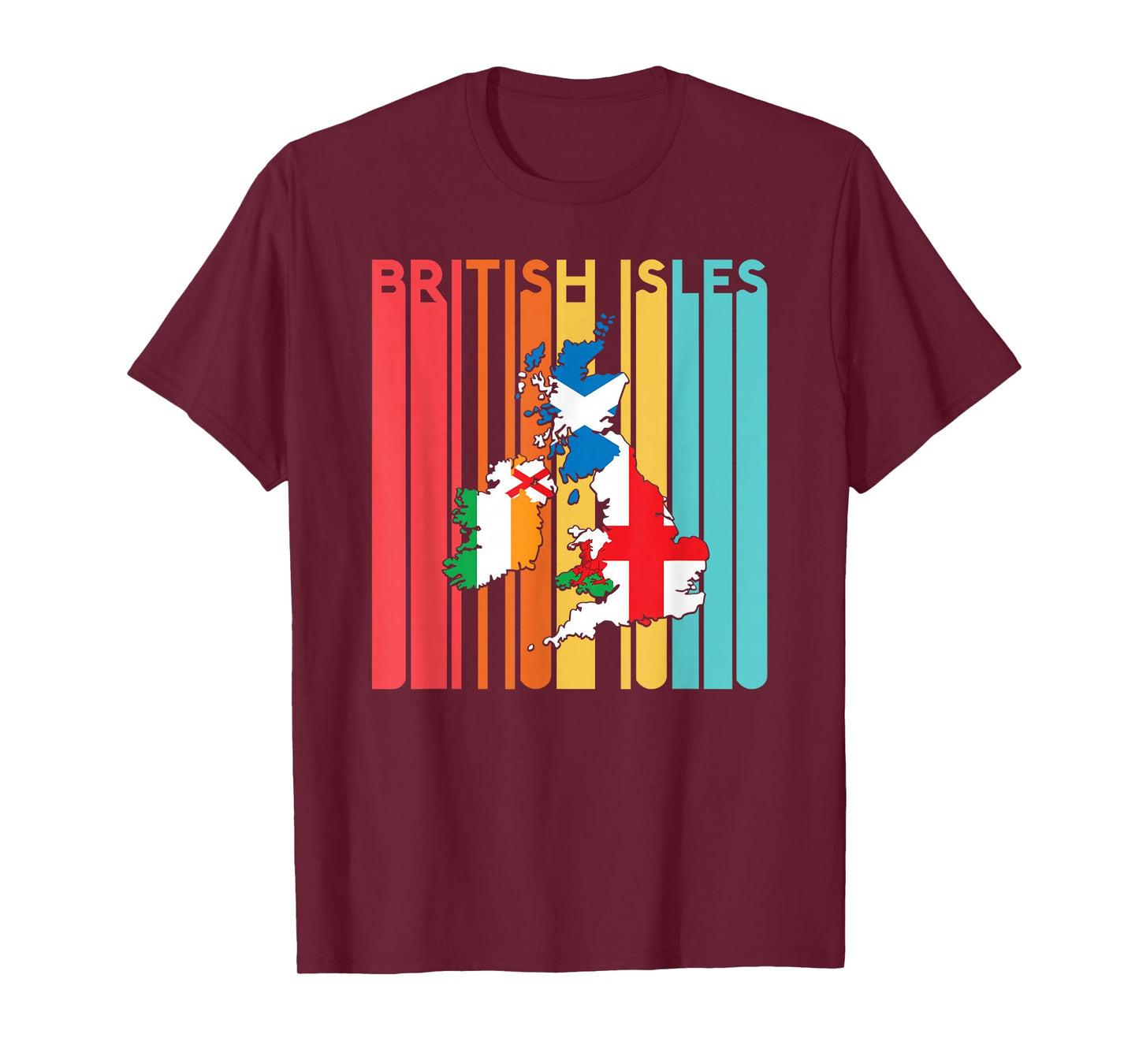 British Isles Sea Ireland Scotland Wales England Map Retro T-Shirt