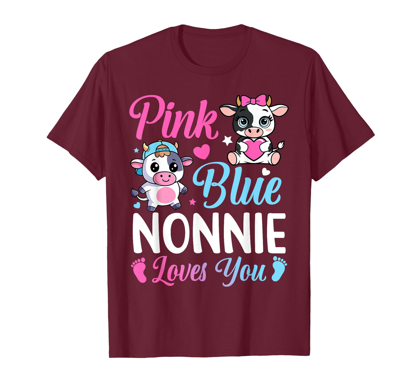 Pink Or Blue Nonnie Loves You Cow Gender Reveal Family T-Shirt