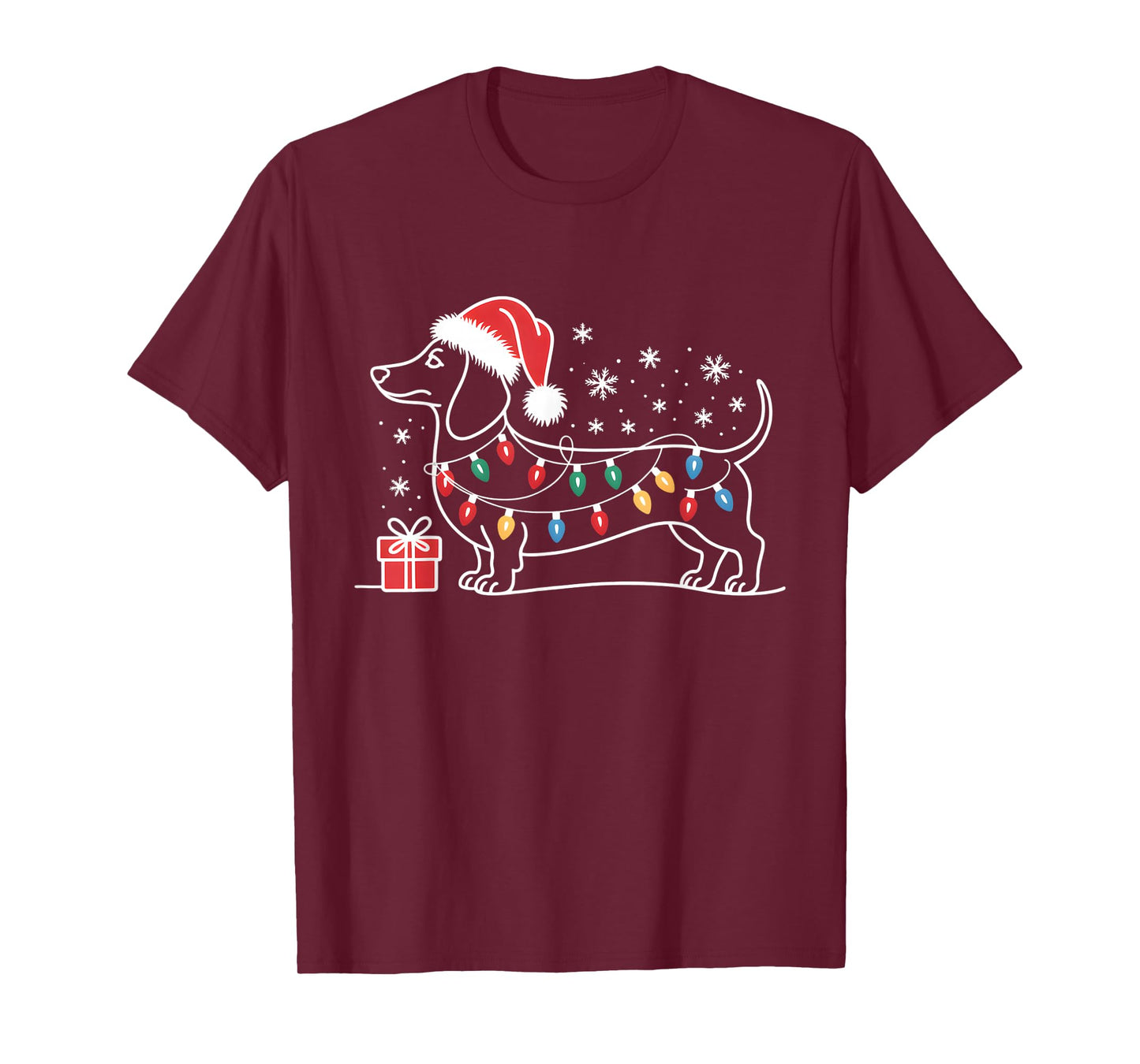 Dachshund Christmas Lights Santa Hat Xmas Dog Lover T-Shirt