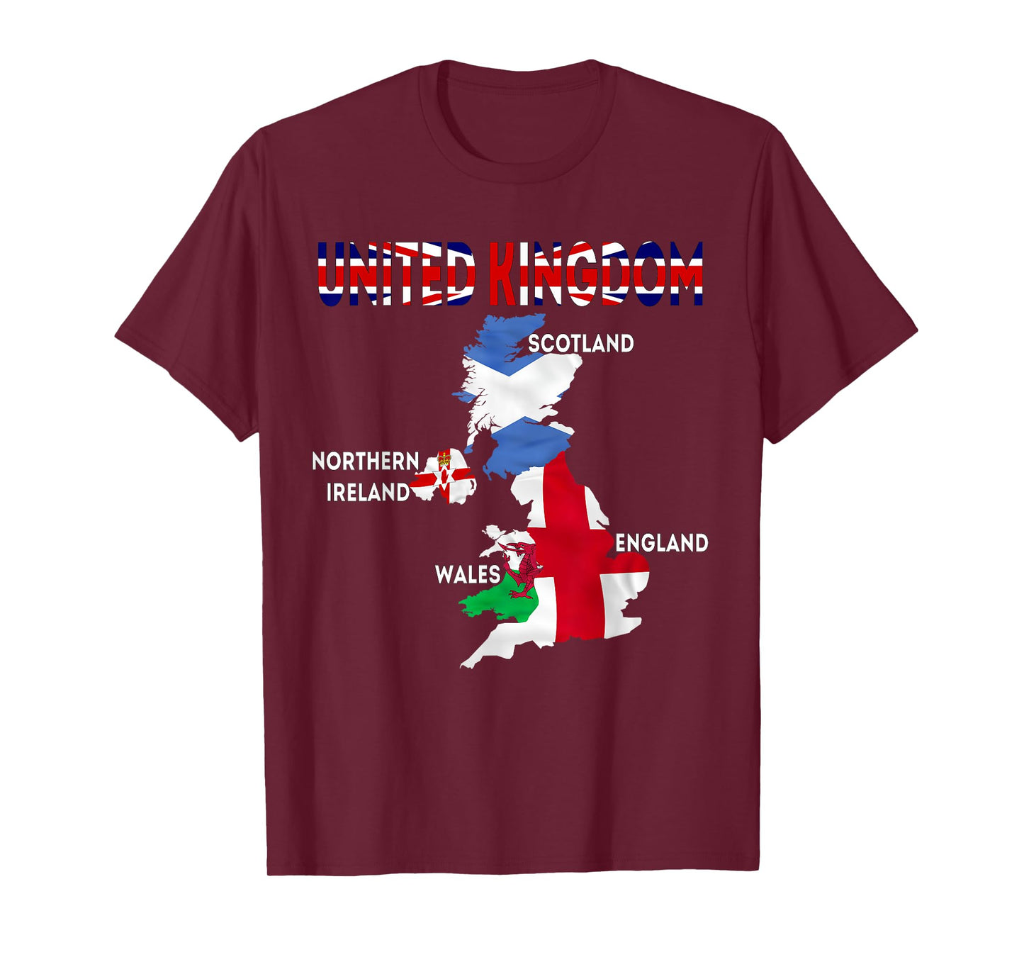 UK flag map, England, Scotland, Wales, Northern Ireland maps T-Shirt