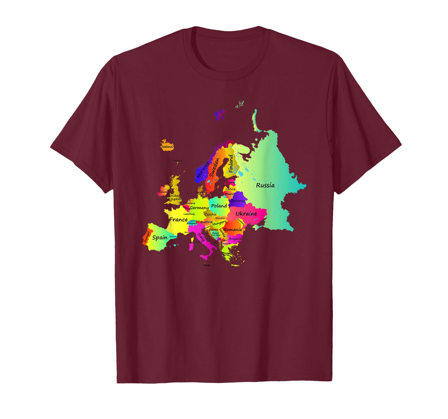 Europe map T-Shirt with boundaries and countries names T-Shirt