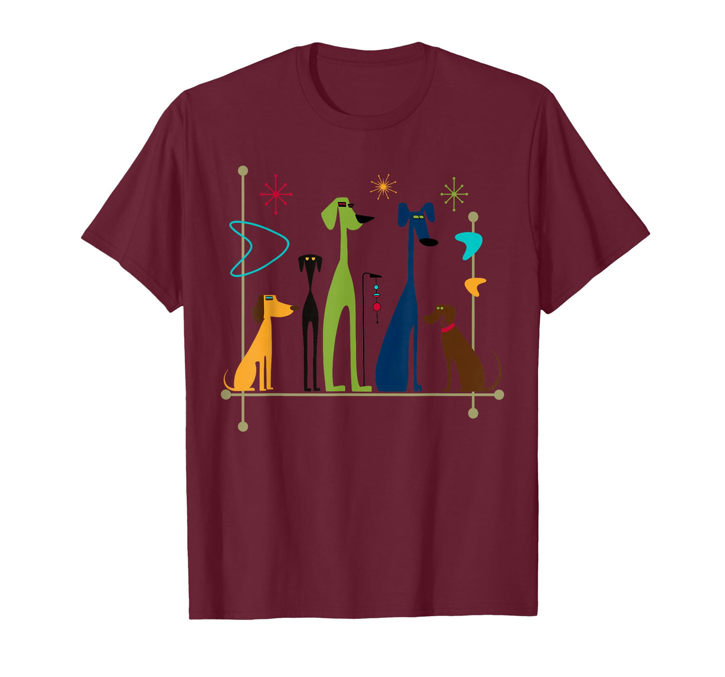 Retro Mid-Century Modern Dogs 50s 60s Style T-Shirt