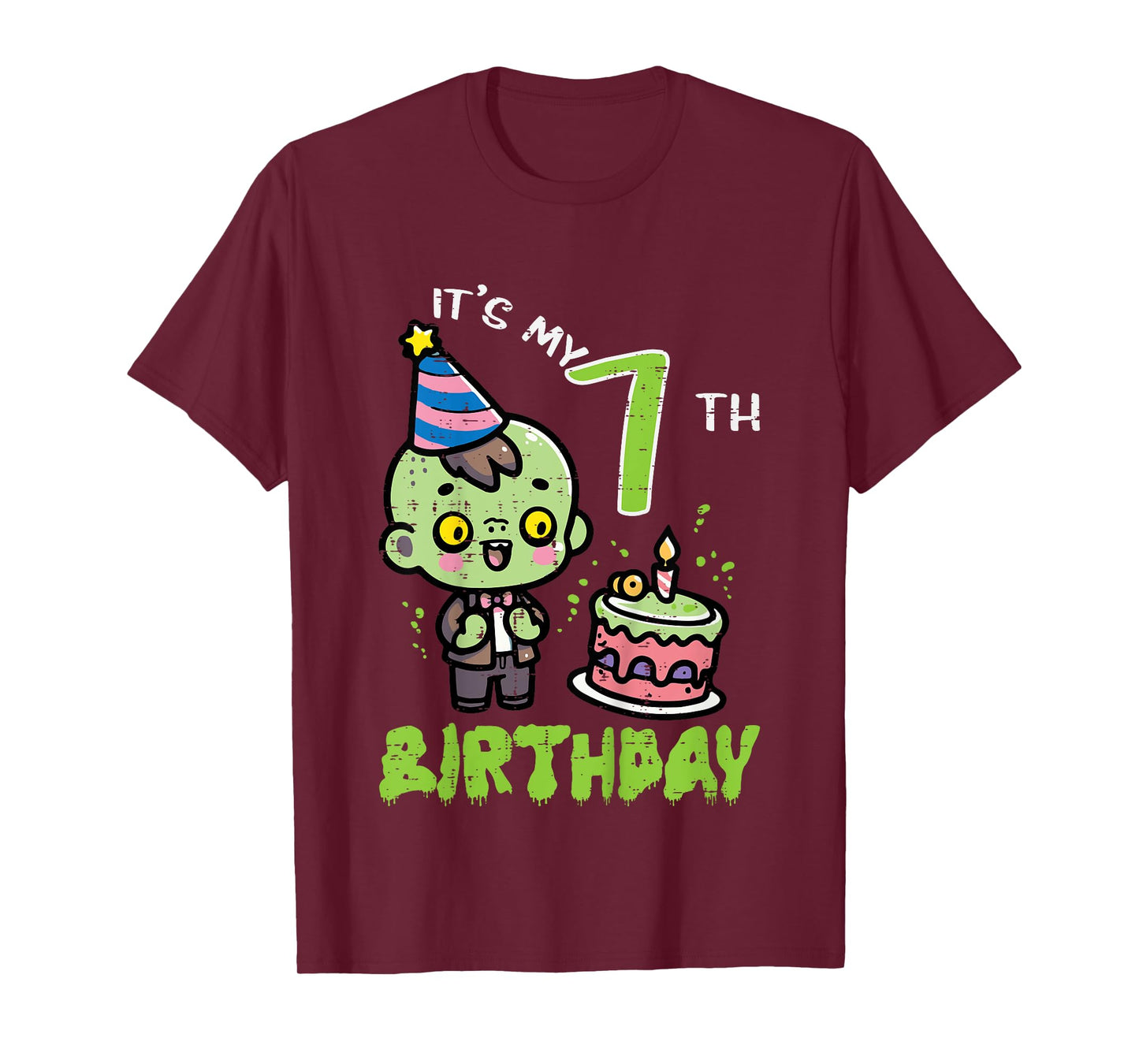 Its My 7th Birthday Zombie 7 Seven Year Old Bday Boys Girls T-Shirt