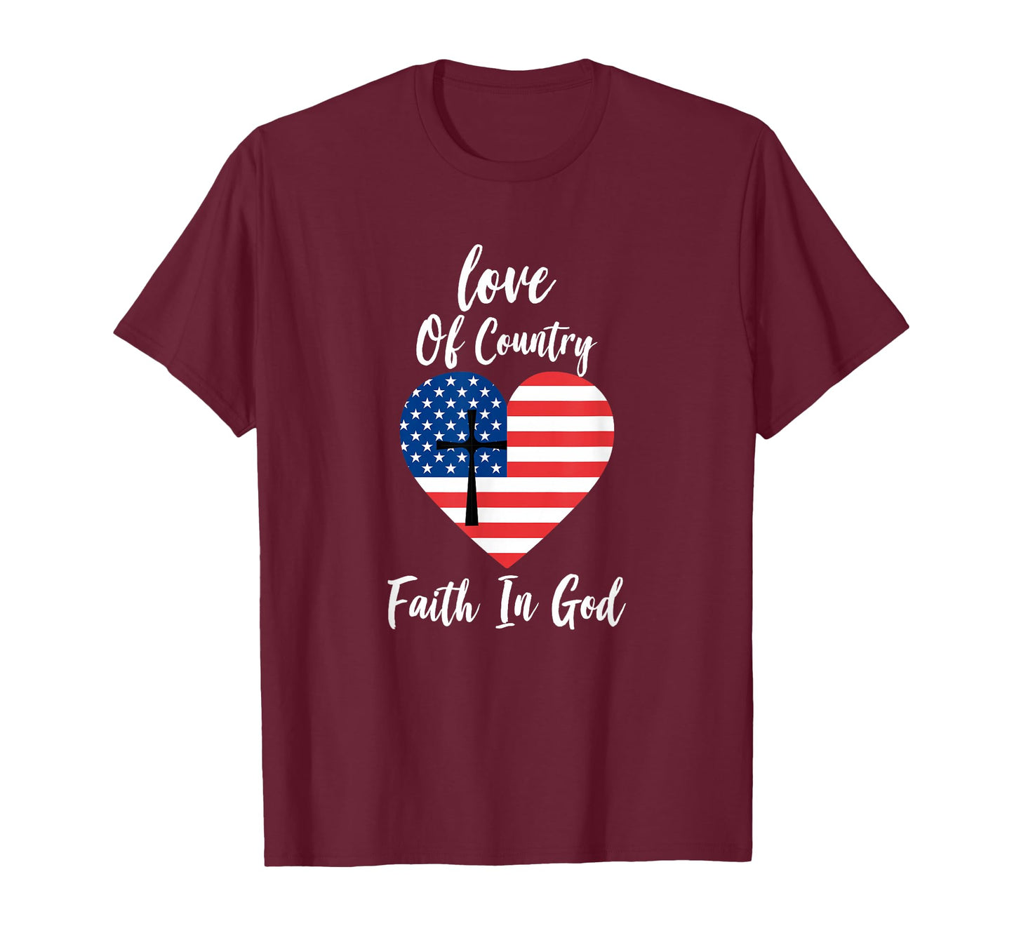 Patriotic Christian Faith In God Heart Cross American Flag T-Shirt