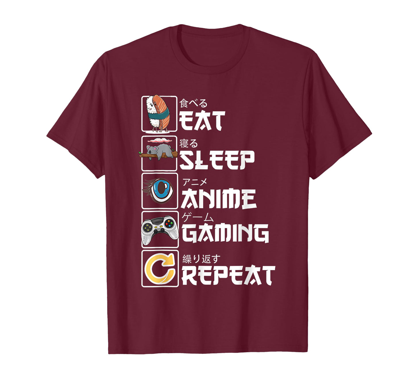 Eat Sleep Anime Gaming Repeat Otaku Anime Manga Kawaii Gamer T-Shirt