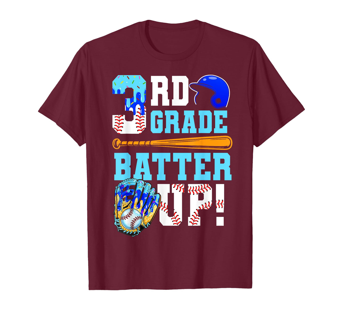 3rd Grade Back To School Baseball Drip Ice Cream Batter Up T-Shirt