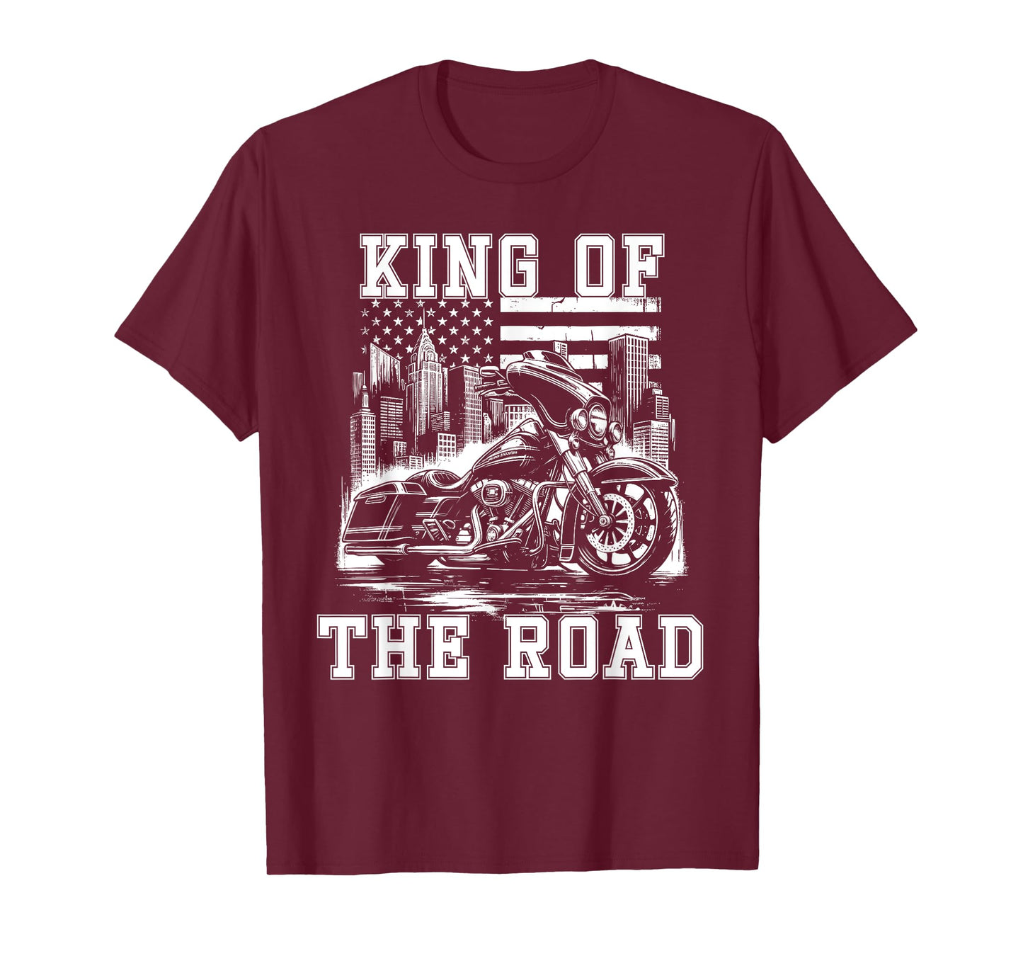 King of the Road Motorcycles American Flag Motorcycle Rider T-Shirt
