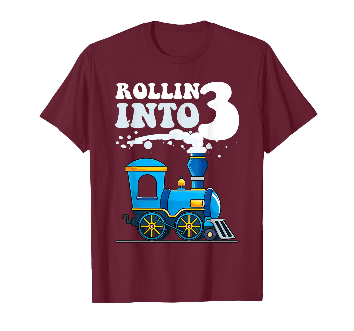 Rollin' Into 3 Train 3rd Birthday Party Three Years Old Boys T-Shirt