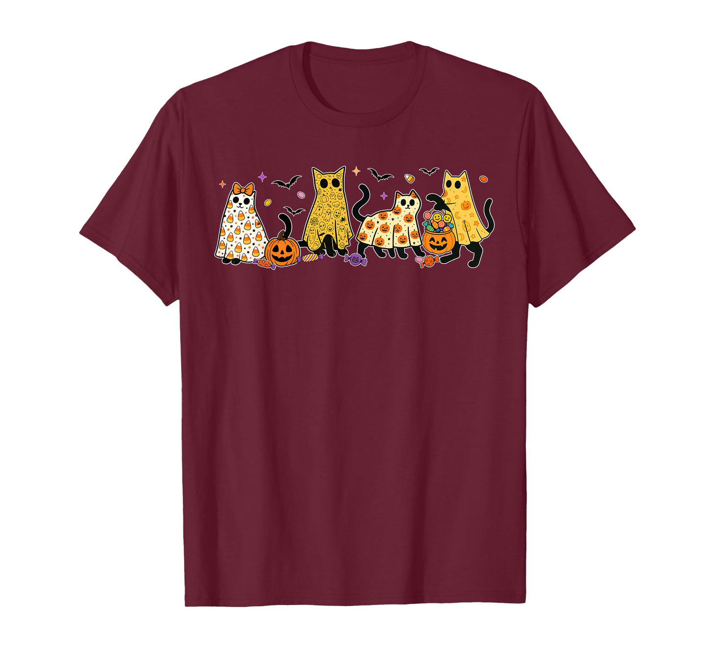Retro Floral Boo Ghost Pumpkin Bow Halloween Women Kids T-Shirt