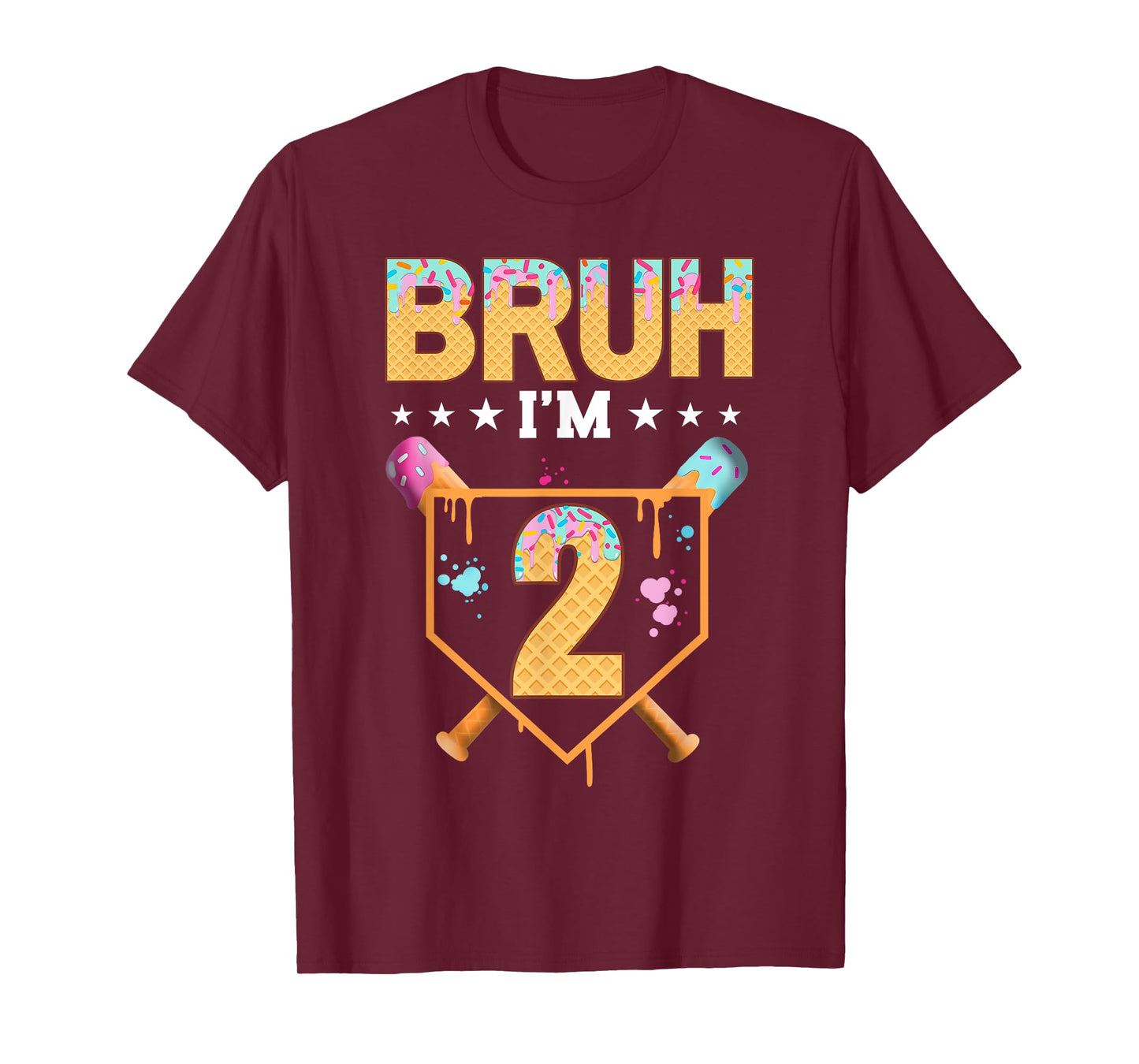 Bruh 2nd Birthday Boy Baseball Ice Cream Drip 2 Year Old Boy T-Shirt