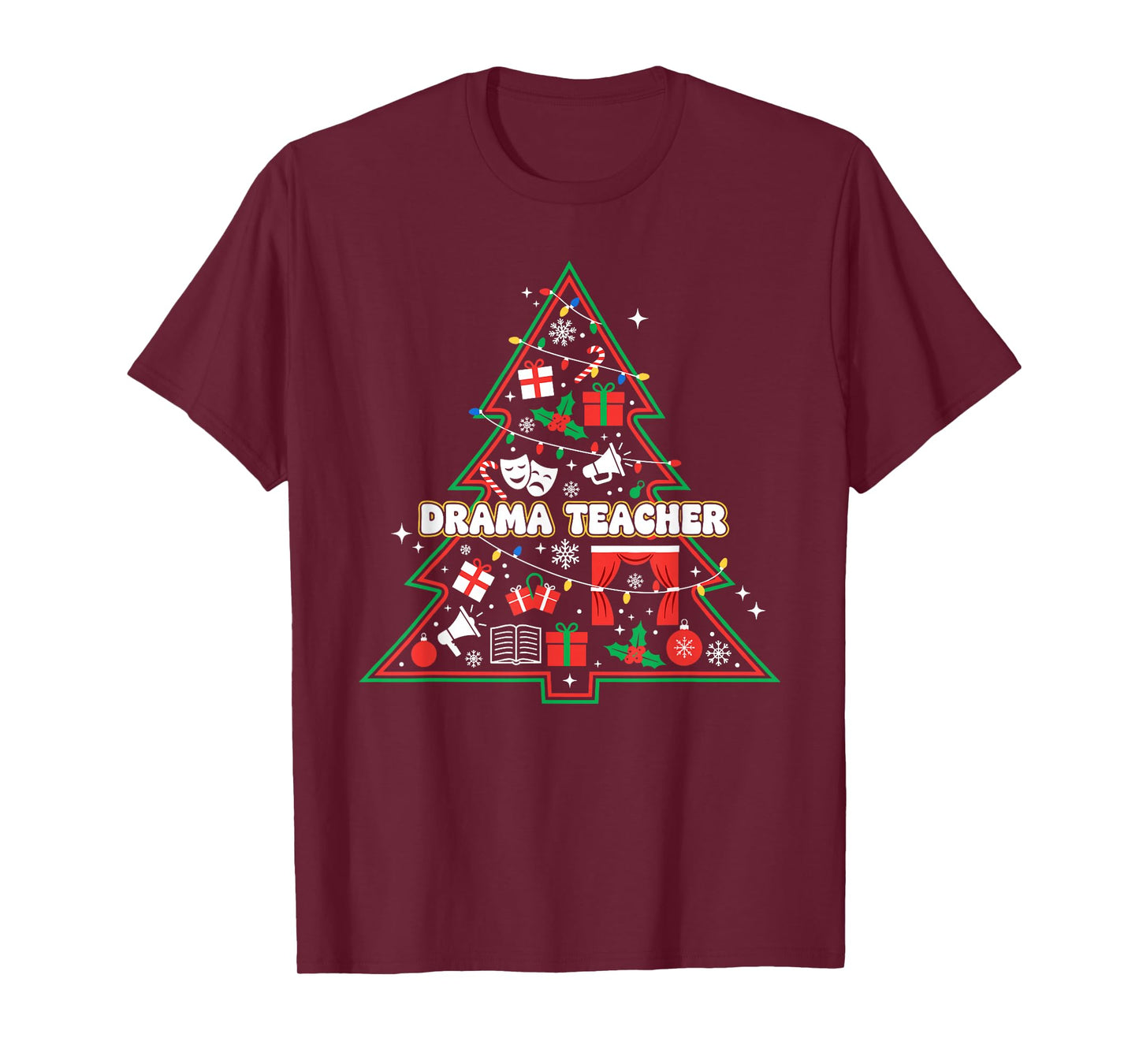 Funny Drama Teacher Christmas Tree Lights Womens Mens Kids T-Shirt