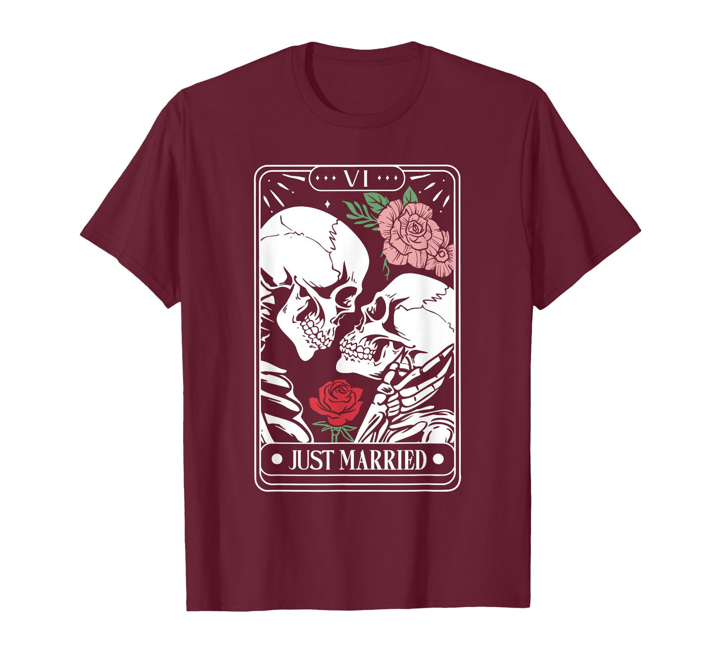 Just Married Tarot Card Halloween Skeleton Couple Matching T-Shirt