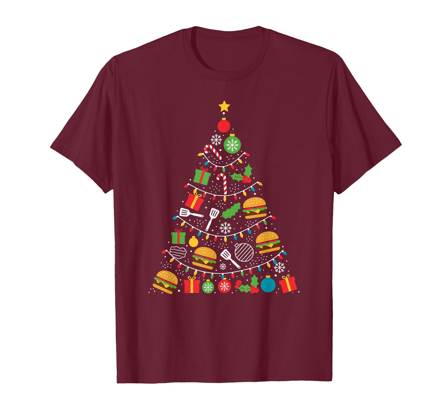 Hamburger Christmas Tree Lights Xmas Womens Mens Kids T-Shirt