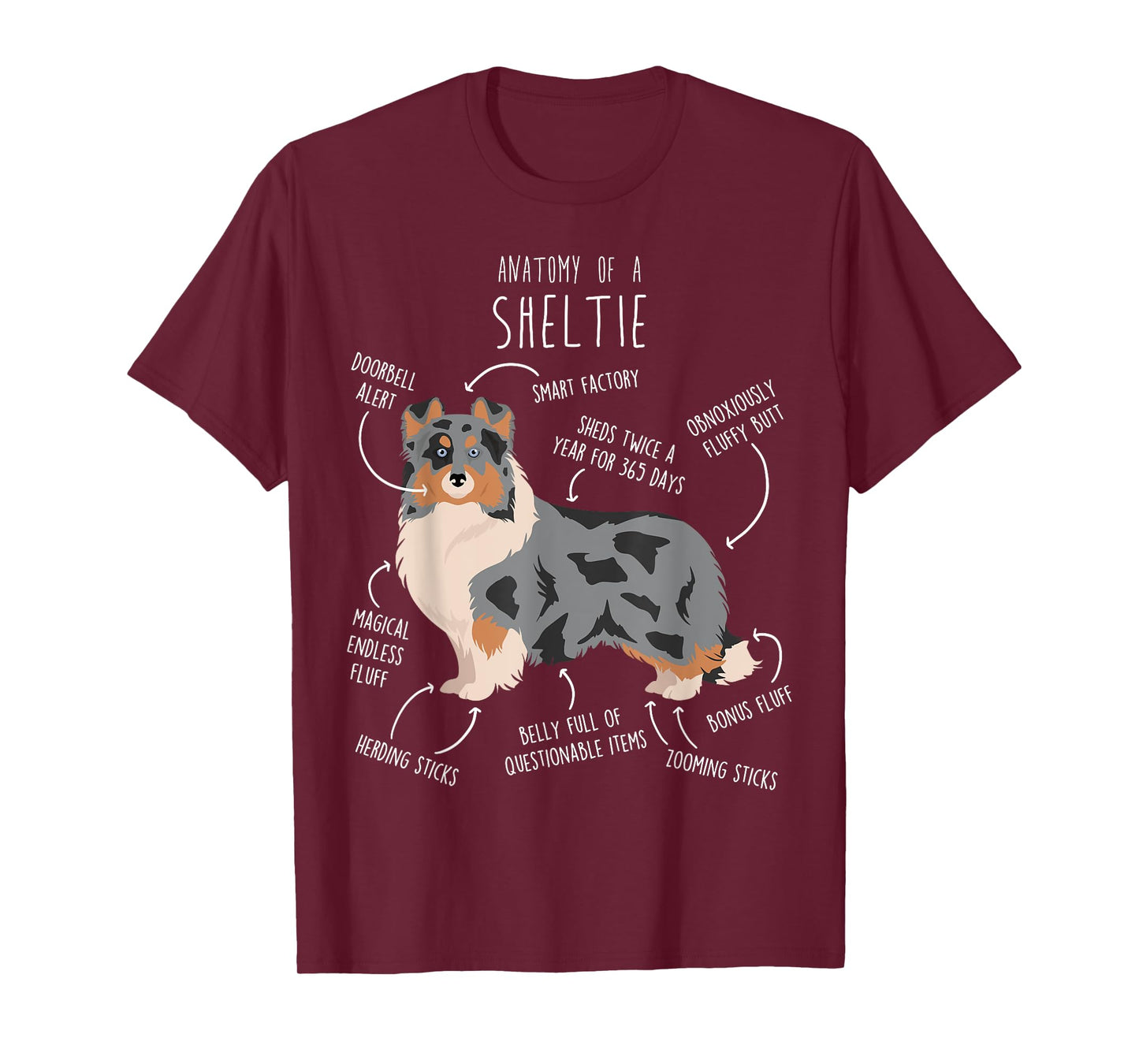 Blue Merle Sheltie Shetland Sheepdog Anatomy, Funny Cute Dog T-Shirt