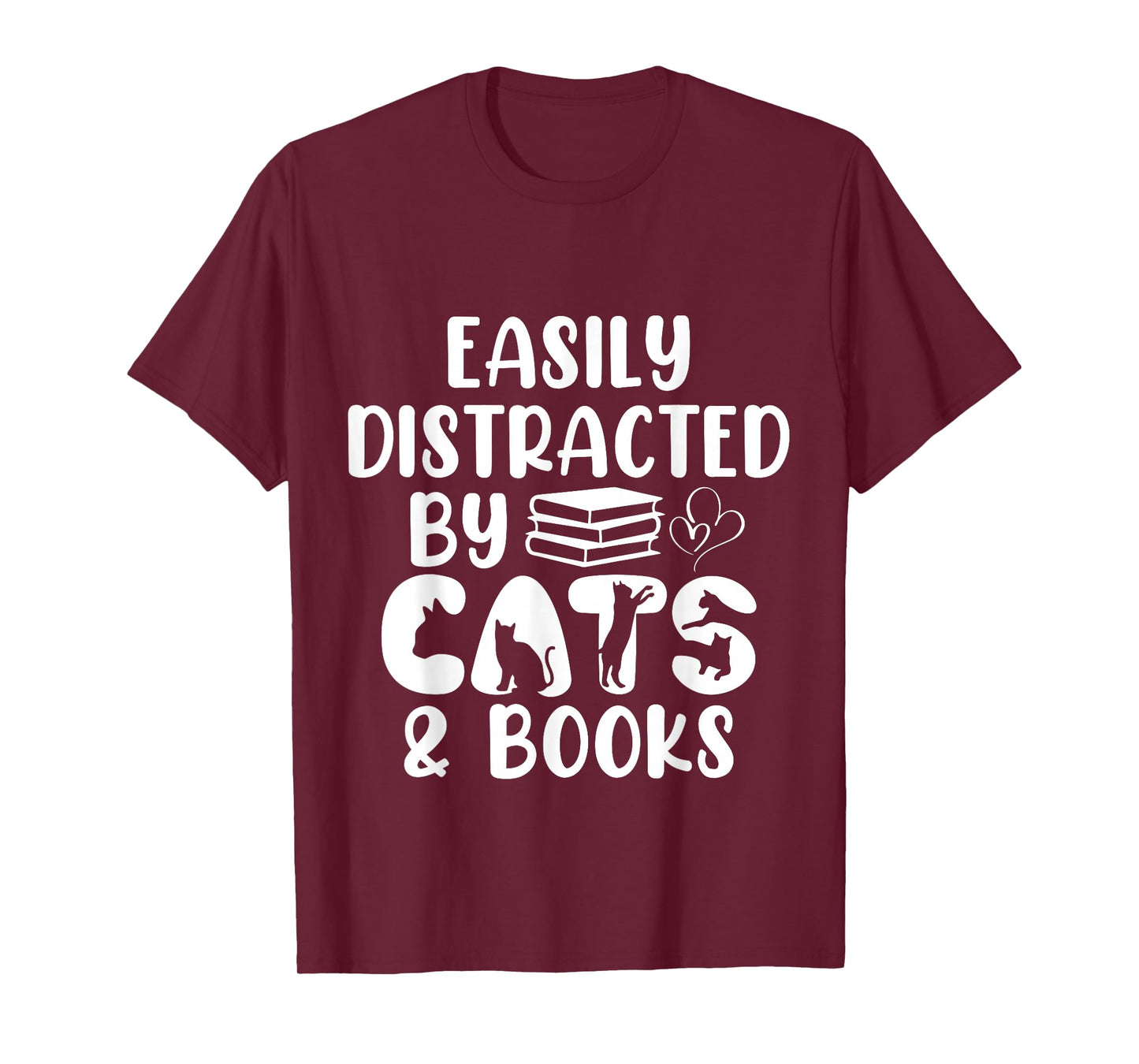 Easily Distracted by Cats & Books - Animals Kittens Bookworm T-Shirt