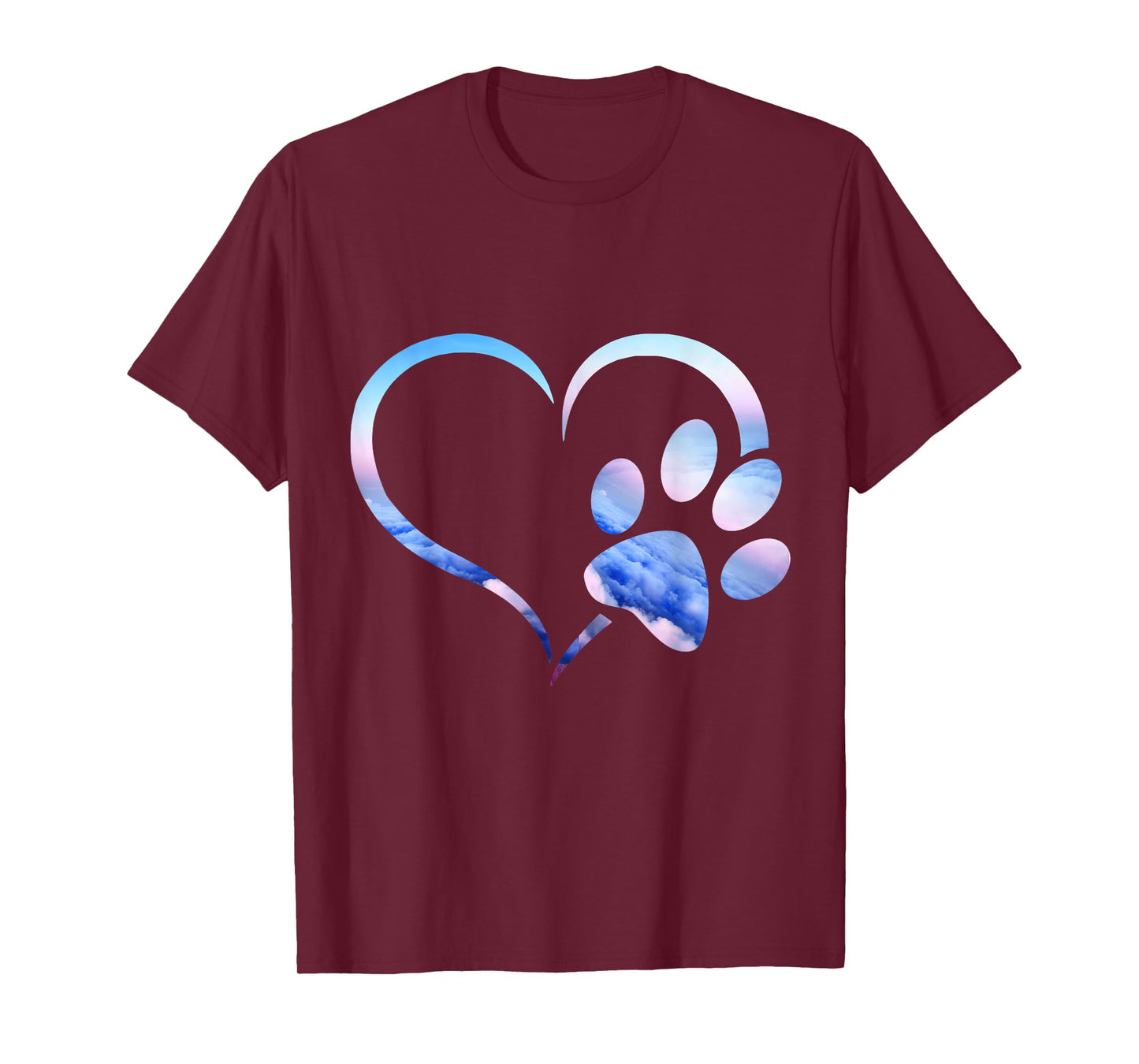 Blue pink Ombre Dog Paw Print heart For Dogs Lover T-Shirt for Men Women Girls Kids