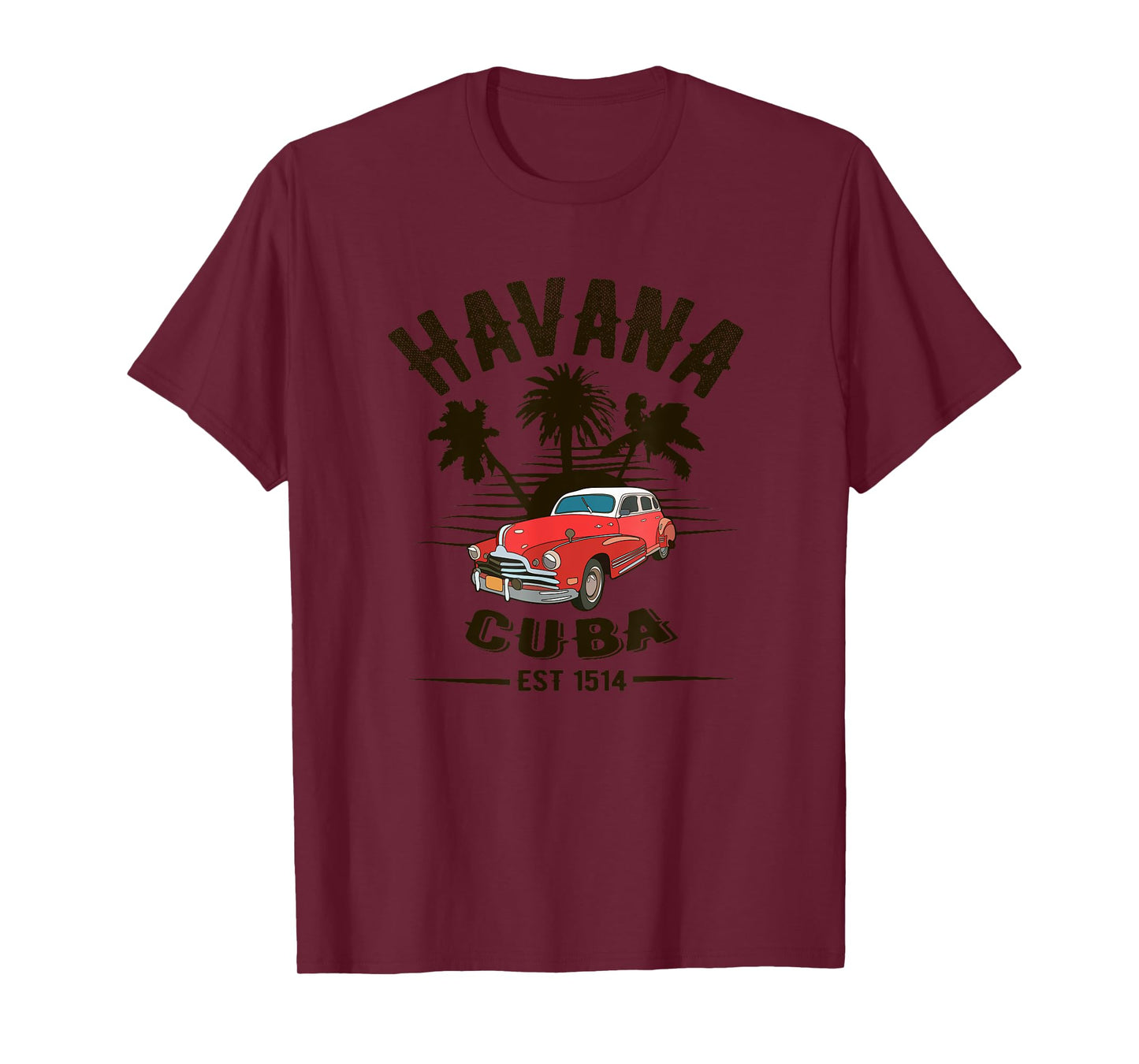 Havana Cuba - Classic Car Tropical Palm Tree Sunset T-Shirt