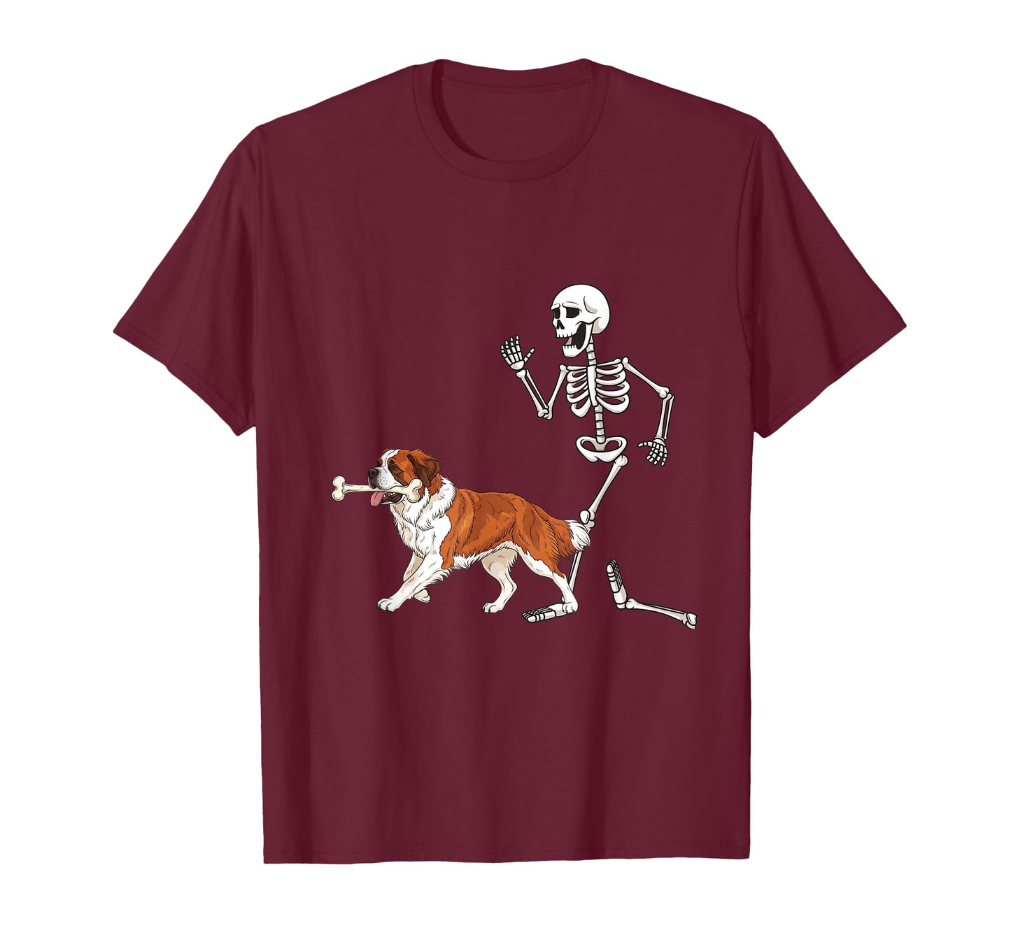 Funny Halloween Saint Bernard and Skeleton T-Shirt