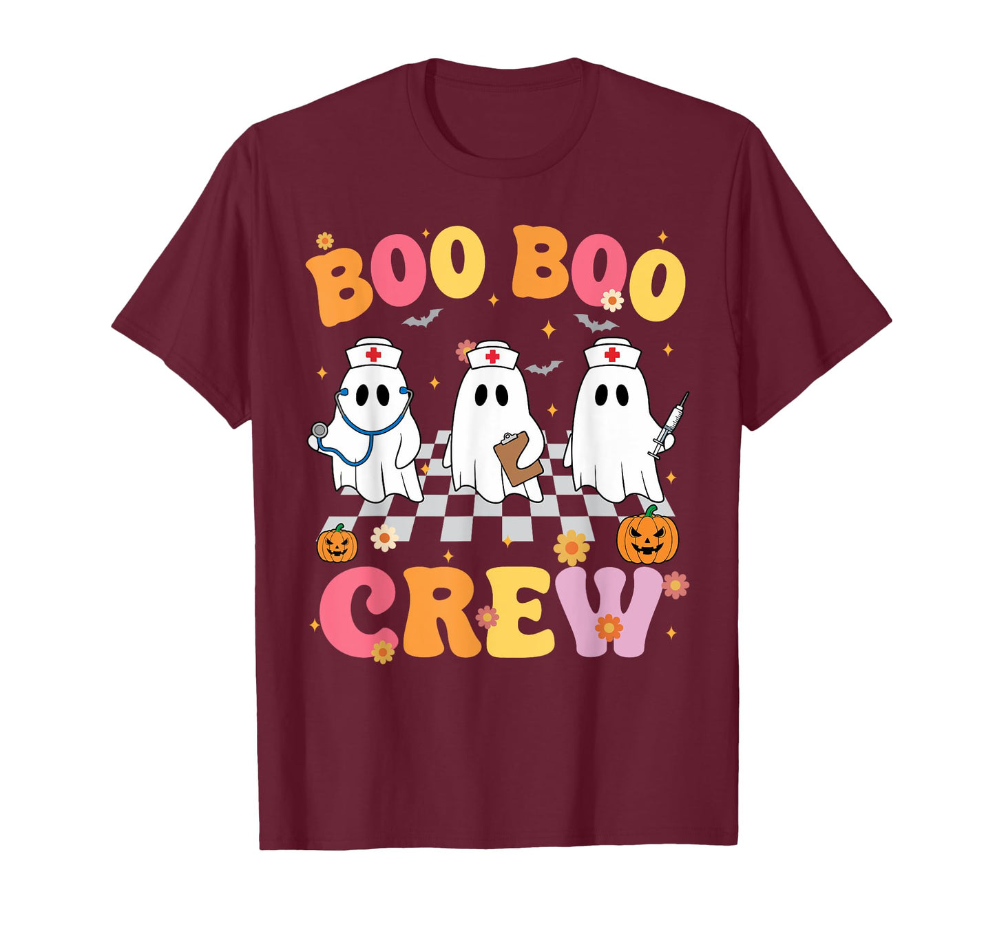 Retro Groovy Boo Boo Crew Halloween Ghost Nurse T-Shirt