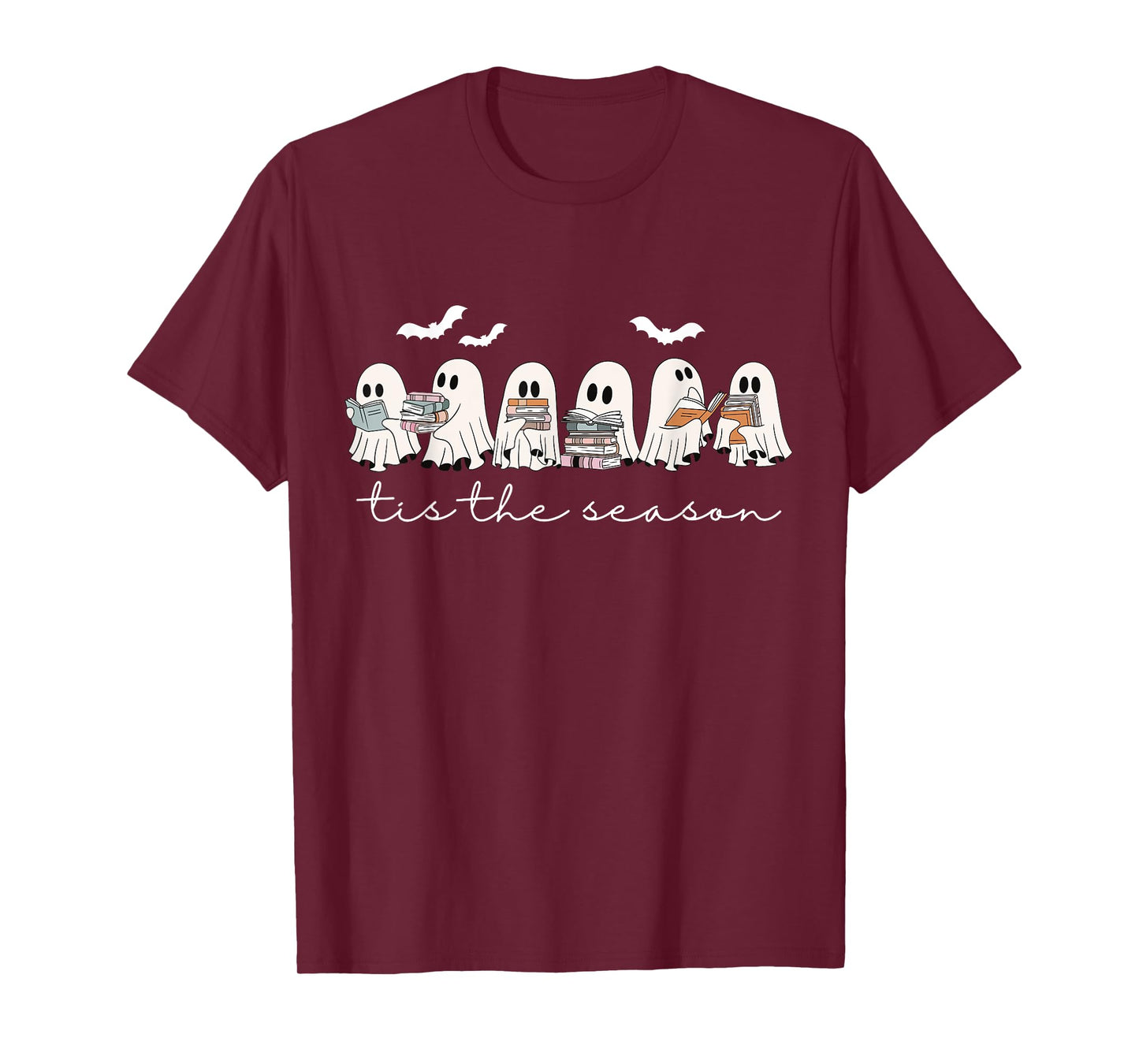Cute Funny Ghosts Reading Books Tis The Season Halloween T-Shirt