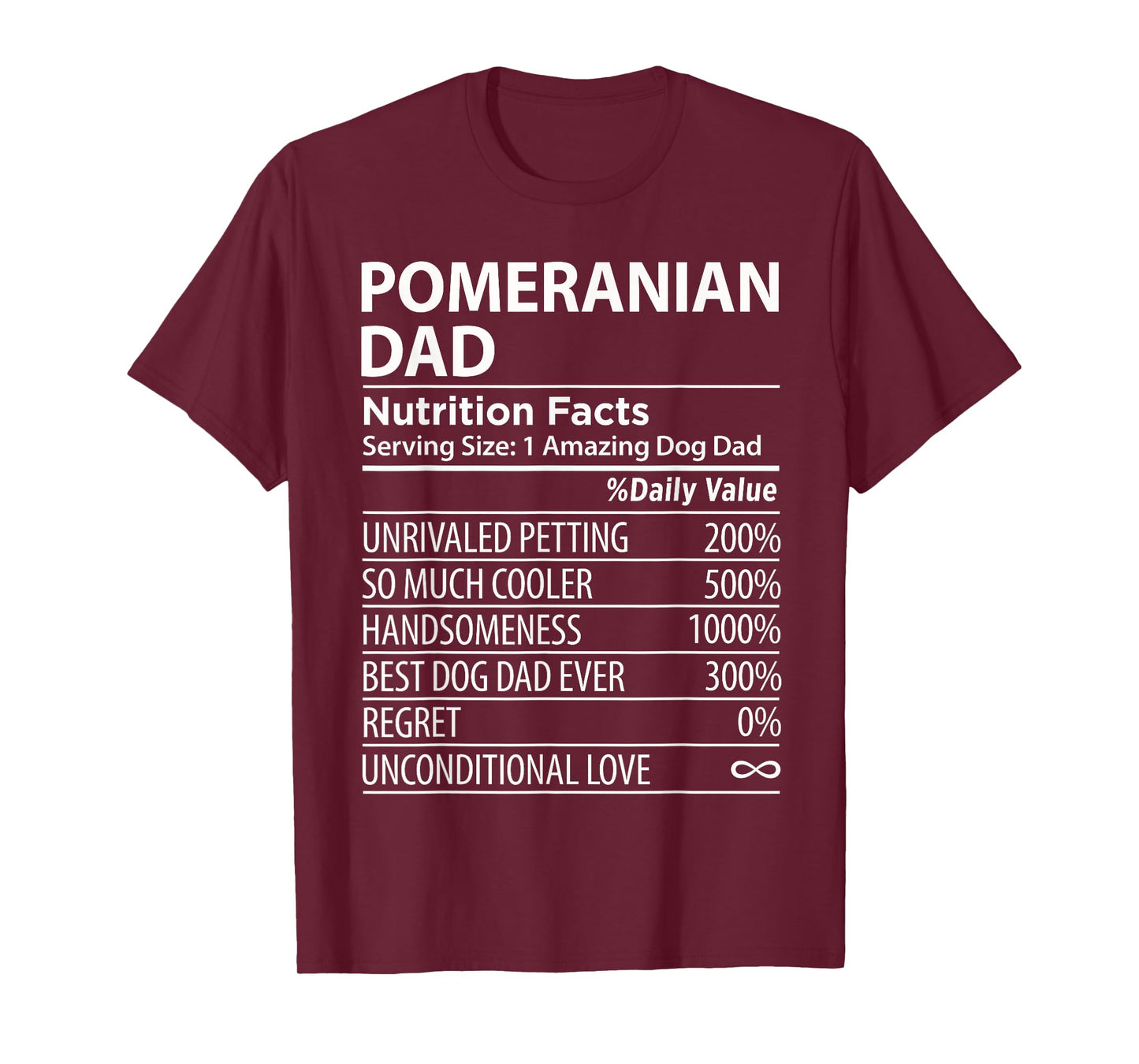 Pomeranian Dad Nutrition Facts Funny Pomeranian Dog Owner T-Shirt for Men Women Girls Kids