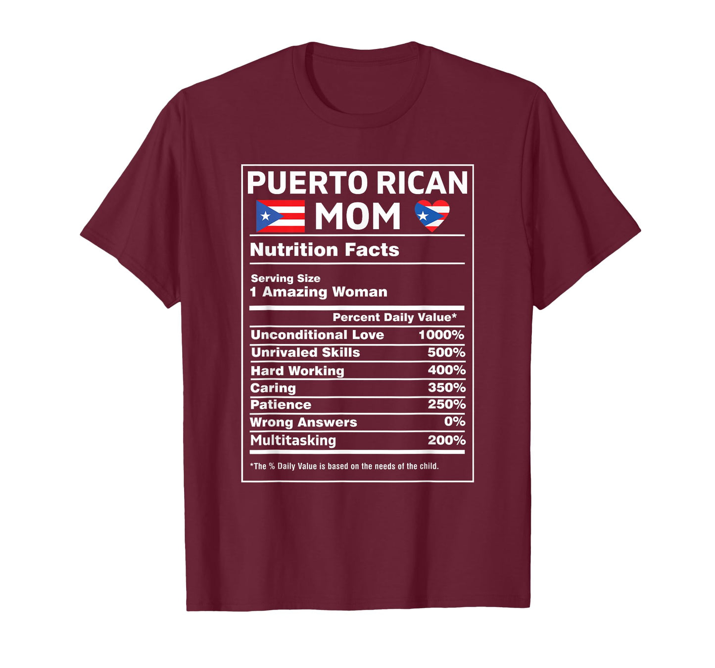 Puerto Rican Mom Nutrition Facts Boricua Puerto Rico PR Flag T-Shirt