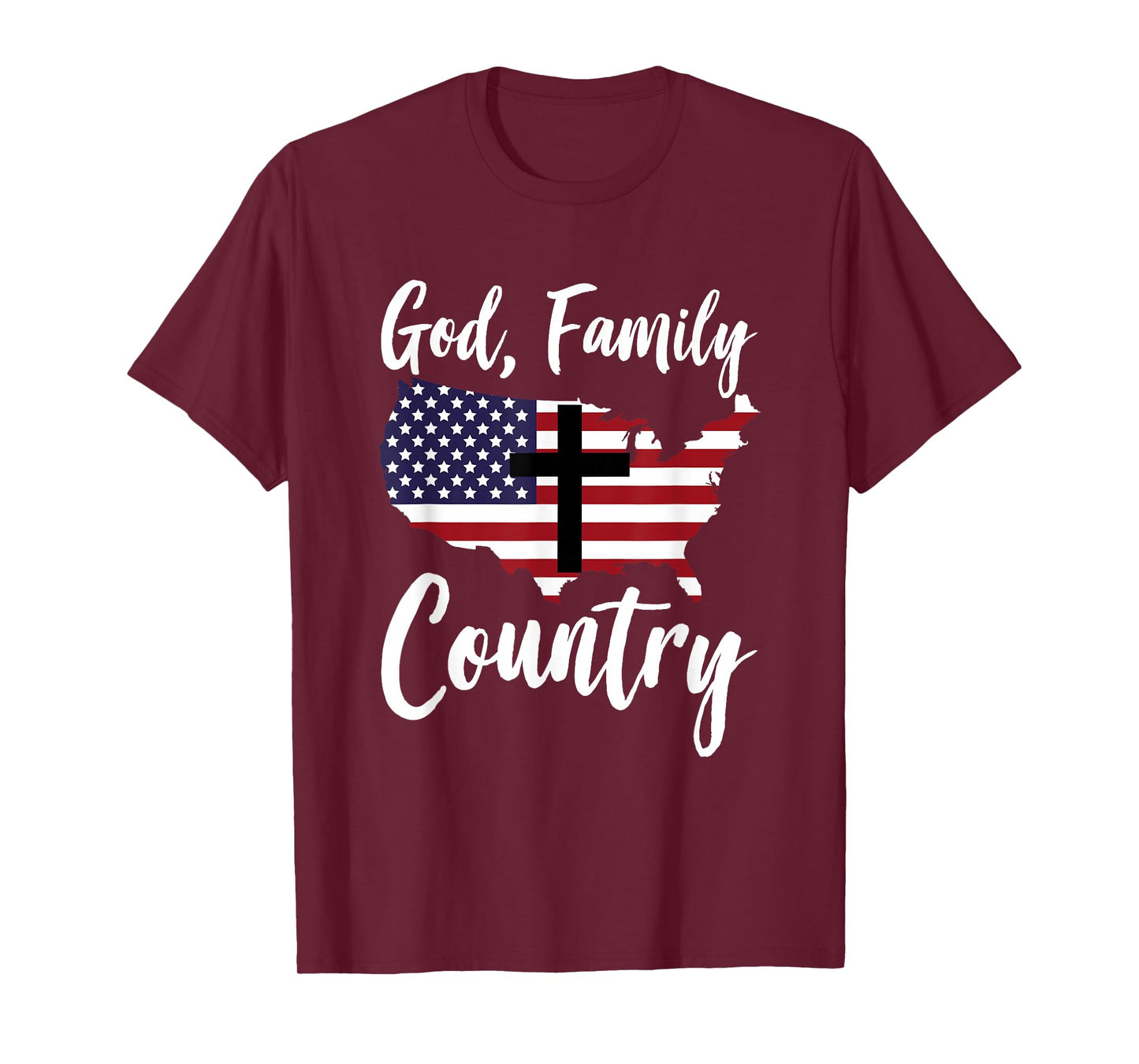 God Family Country Christian American Flag USA Map T-Shirt
