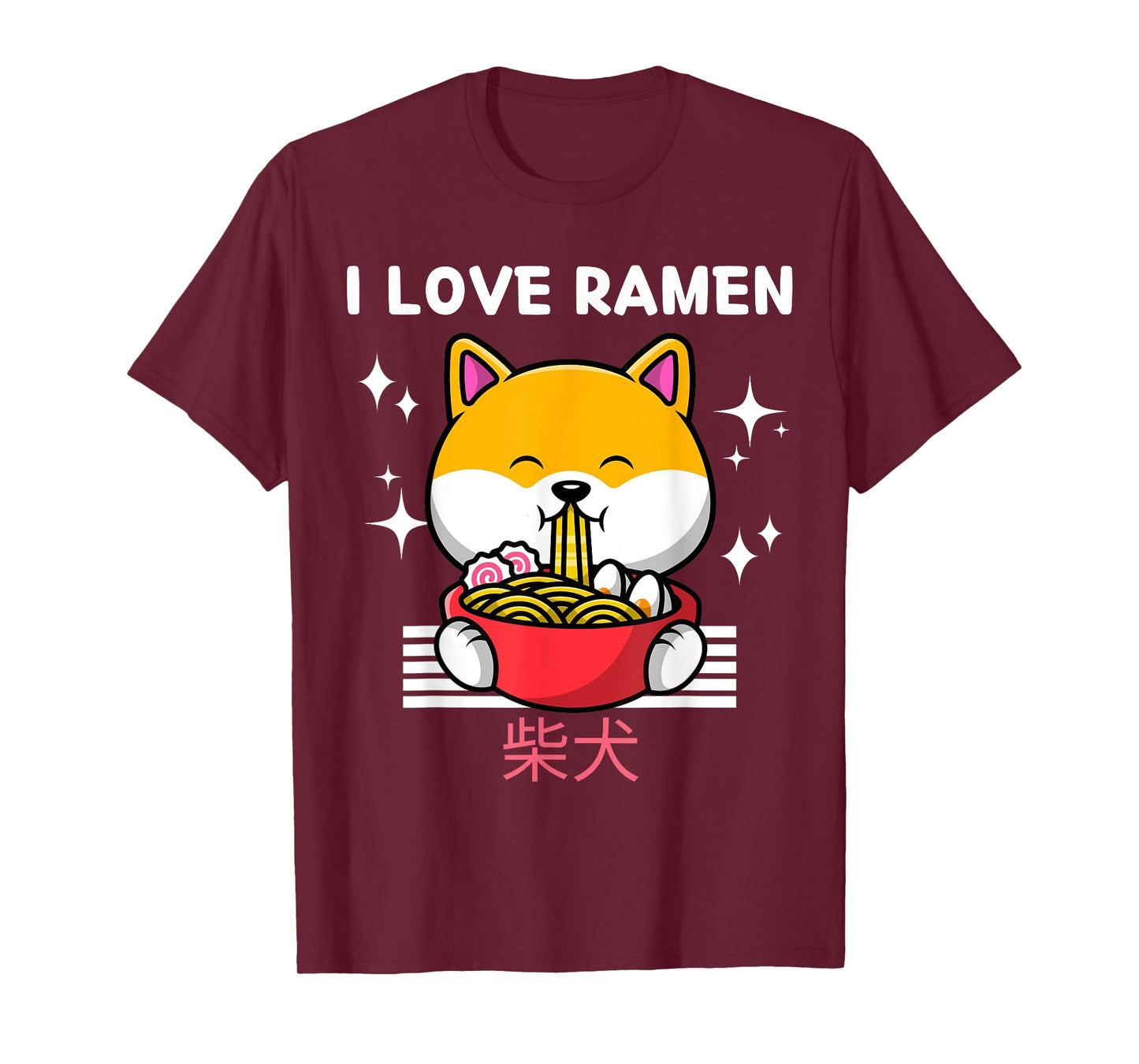 I Love Ramen Cute Kawaii Shiba Inu Eats Ramen Japanese Anime T-Shirt