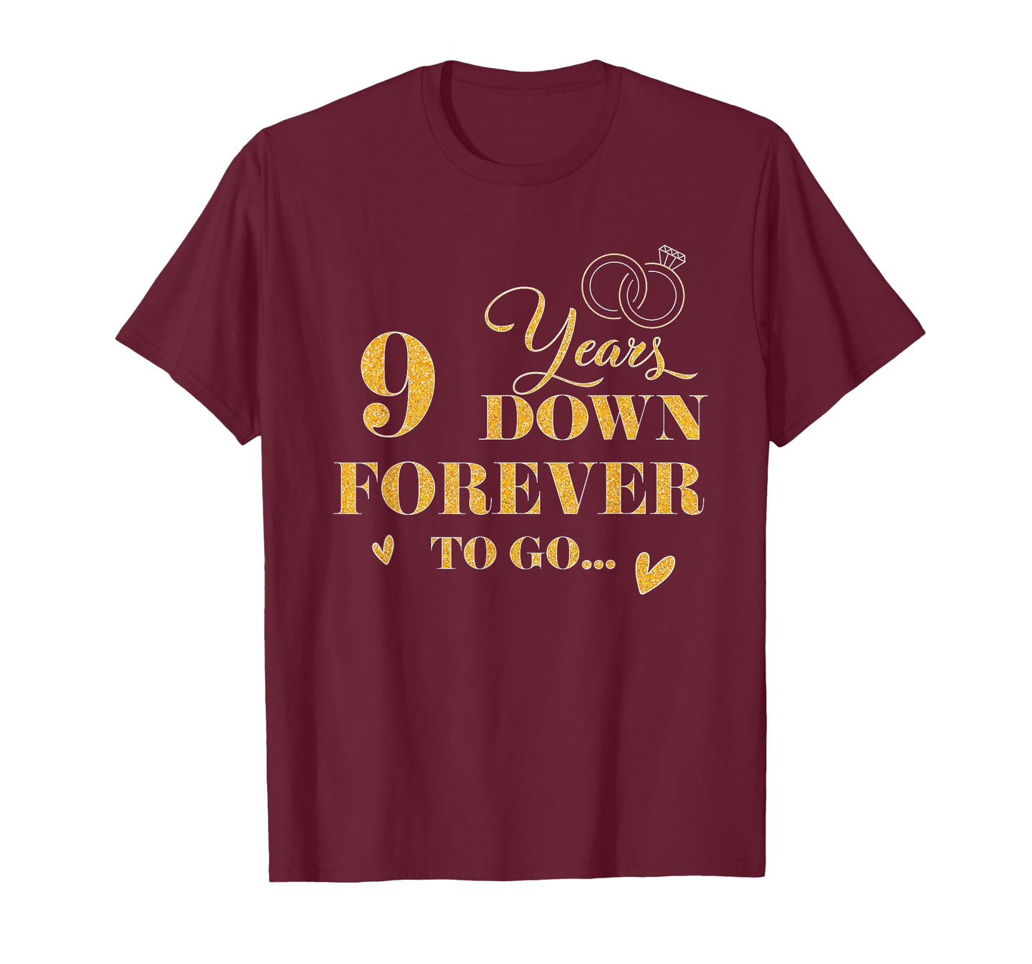 9 Years Down Forever To Go Couple 9th Wedding Anniversary T-Shirt