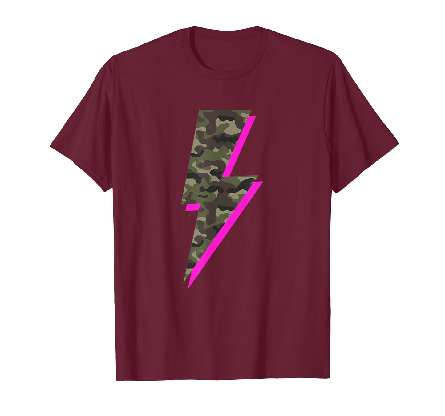 Lightning Bolt Camo Hot Pink Camouflage Graphic Print T-Shirt