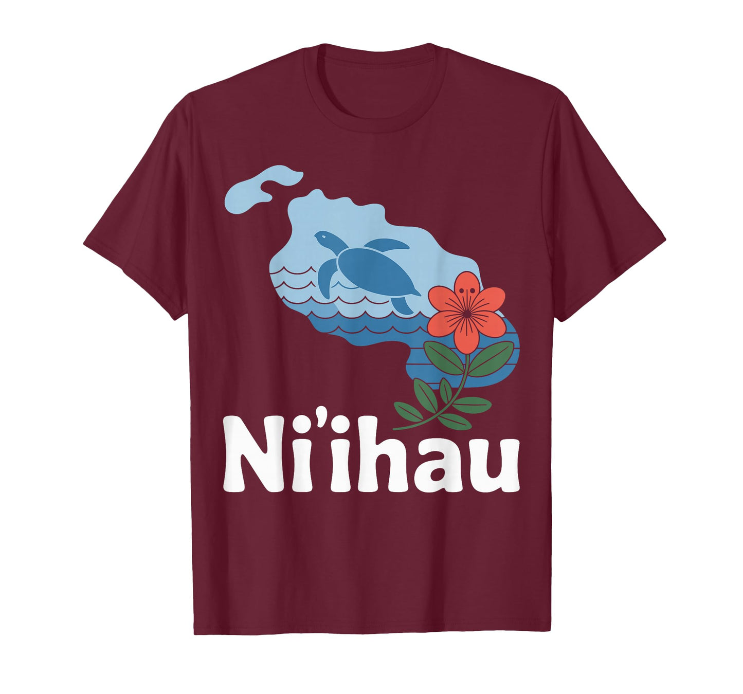 Niihau Hawaii Sea Turtle Island Flower Souvenir T-Shirt