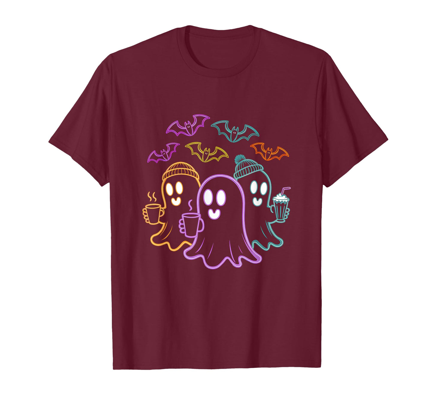 Ghosts Coffee Crew Cute Halloween Design T-Shirt