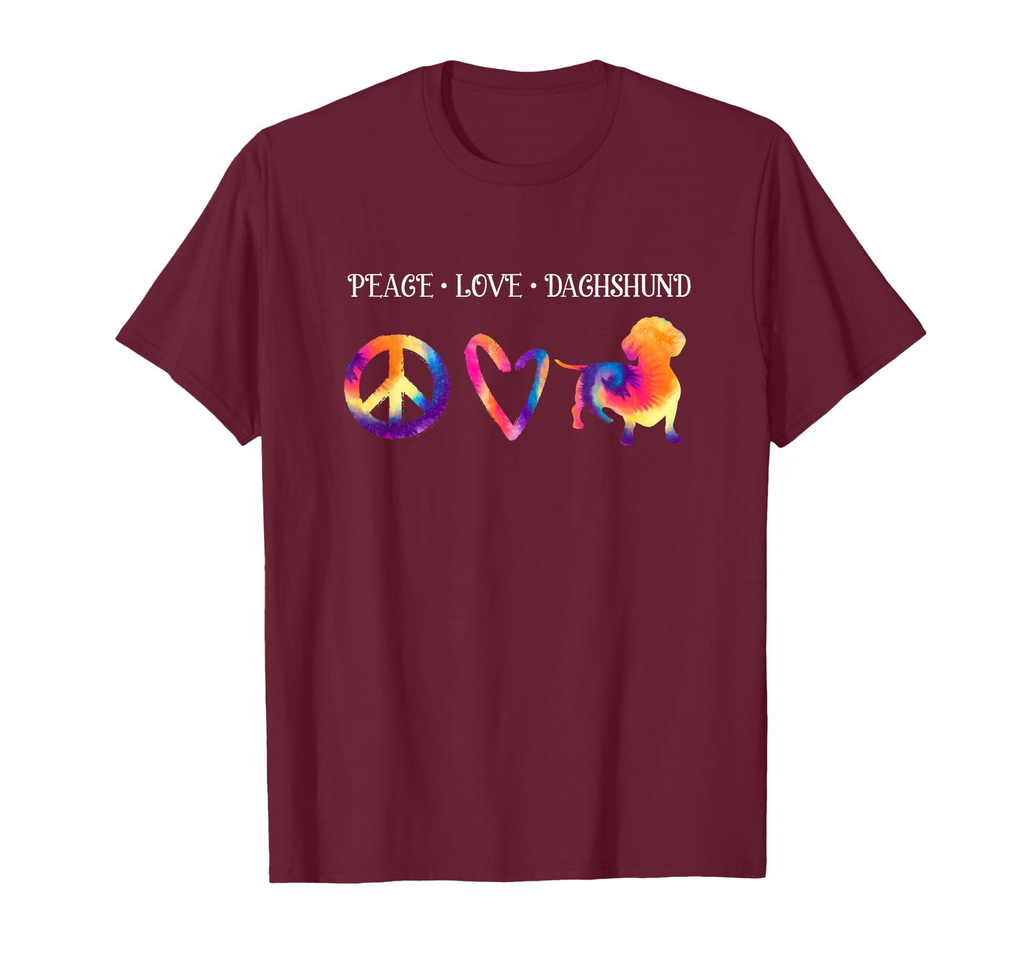 Wienie Dog Hippie Pet Parent Tie Dye Peace Love Dachshund Men Women Kids T-Shirt