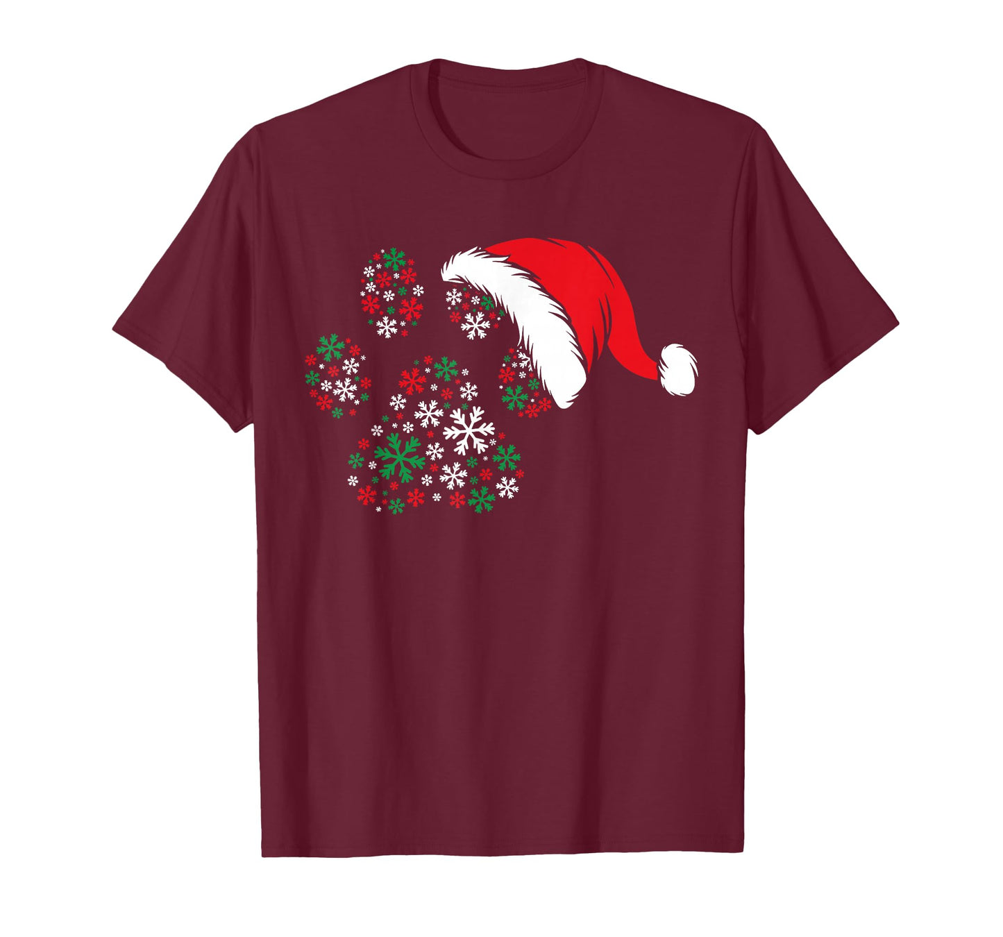 Snowflake Dog Paws Print Santa Hat Christmas Animal Lover T-Shirt