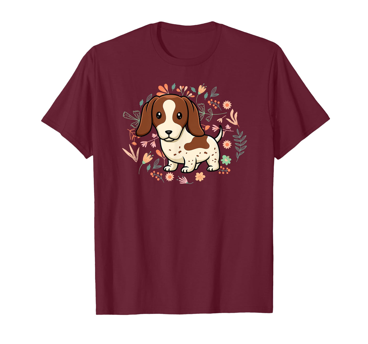 Floral Piebald Dachshund Lover Doxie Mom Dog Mama Lover Men Women Kids T-Shirt