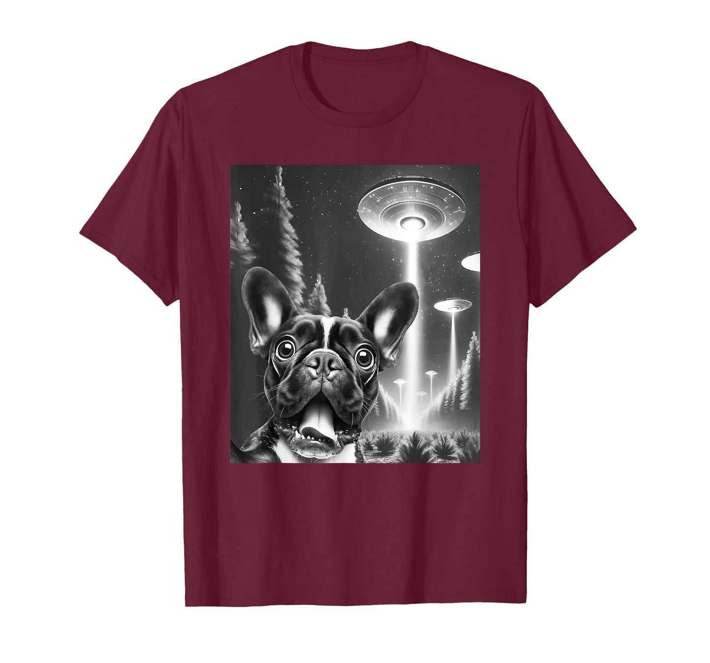 Funny French Bulldog Alien UFO Taking a Selfie Dog Mom Dad T-Shirt
