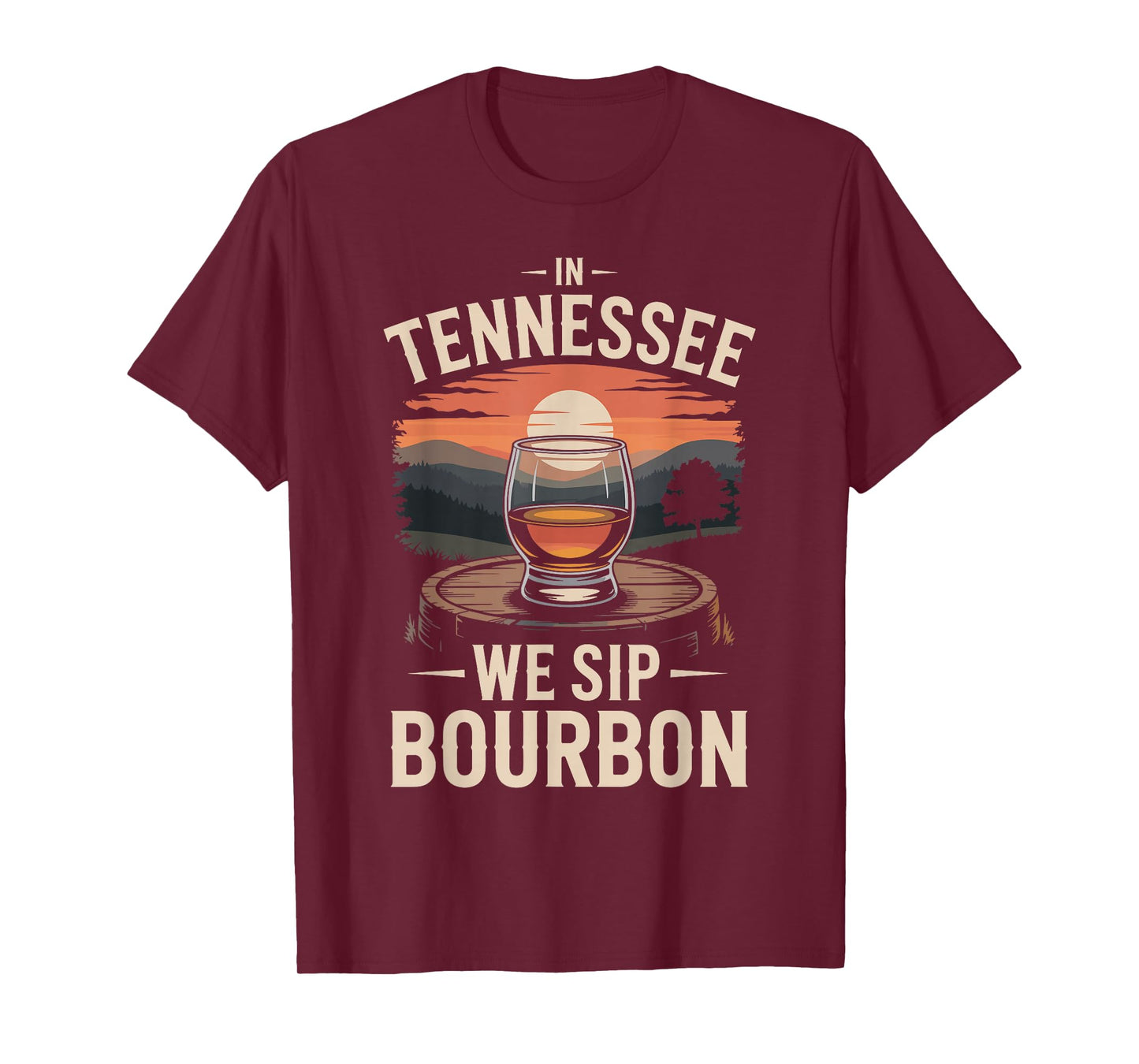 in Tennessee We Sip Bourbon Sunset Retro Whiskey T-Shirt